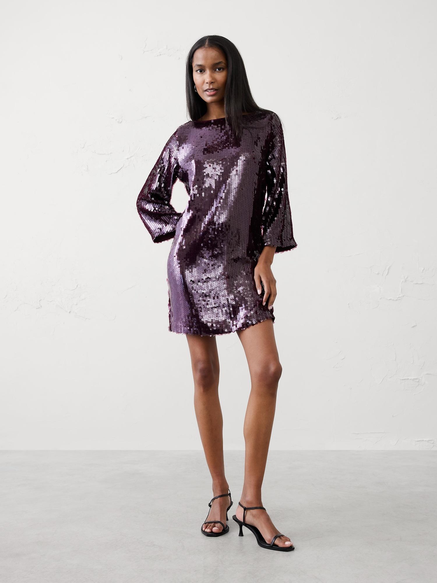 sequin open-back mini fit-and-flare dress