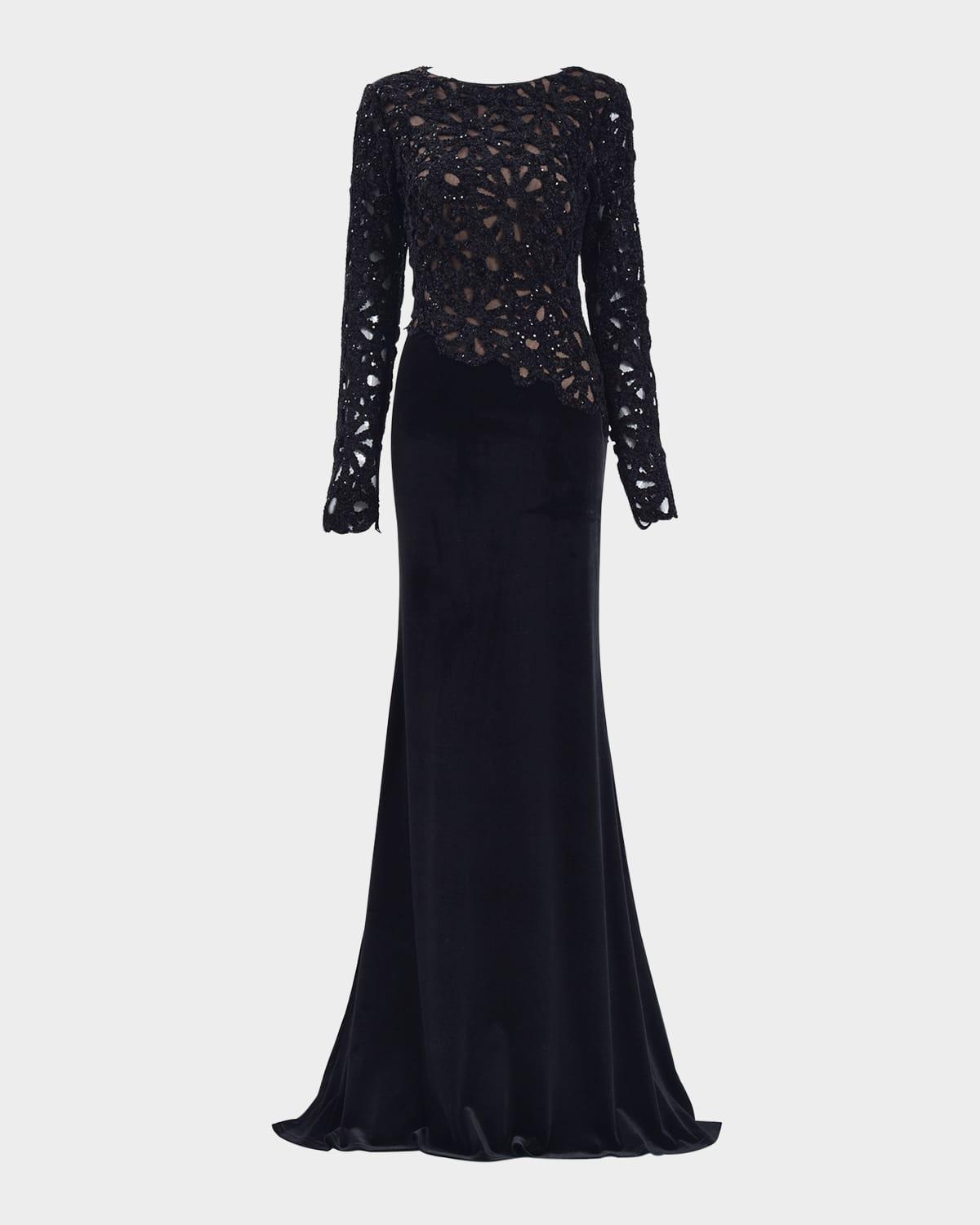 sequin open-work velvet gown