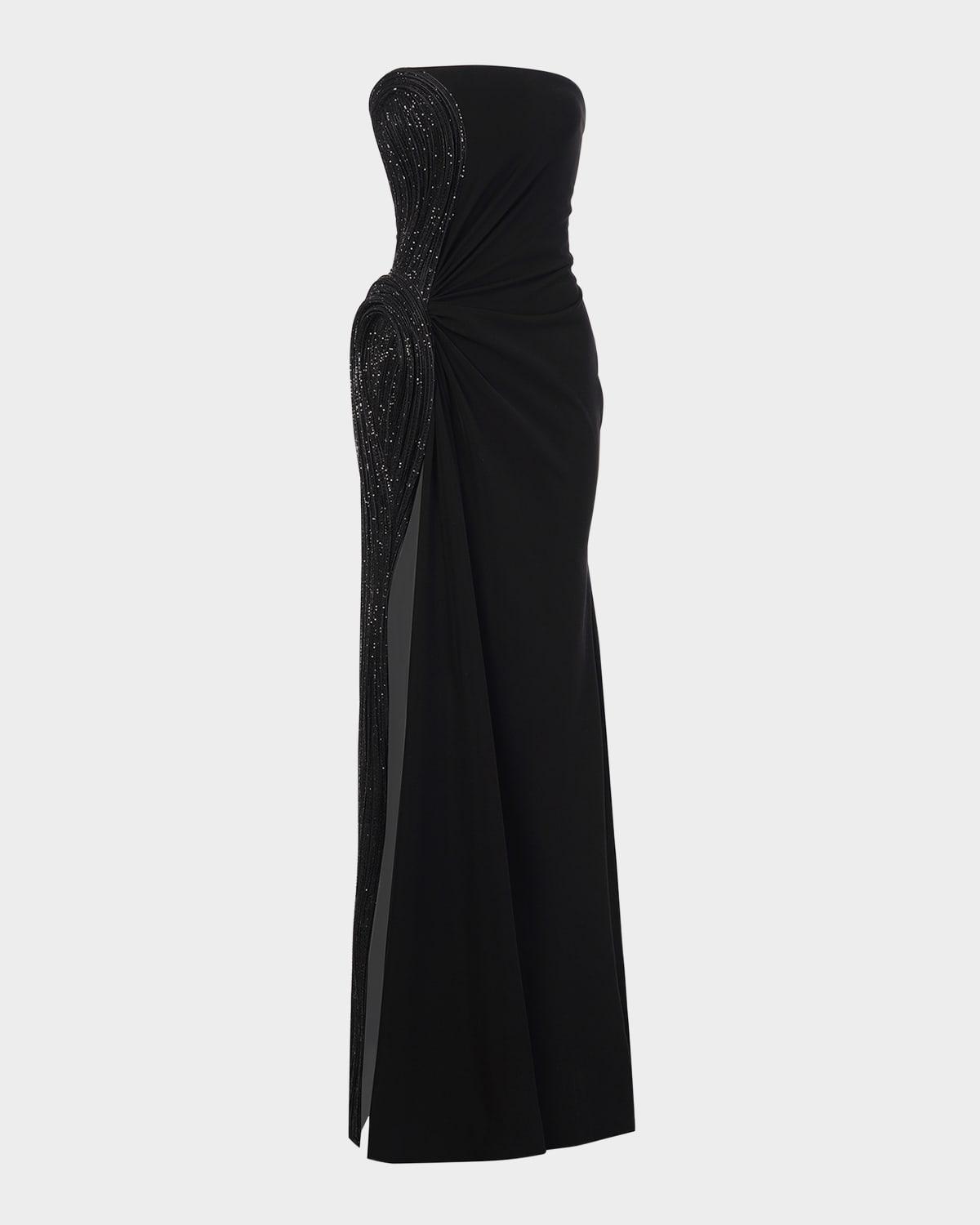 sequin sculpted strapless slit gown