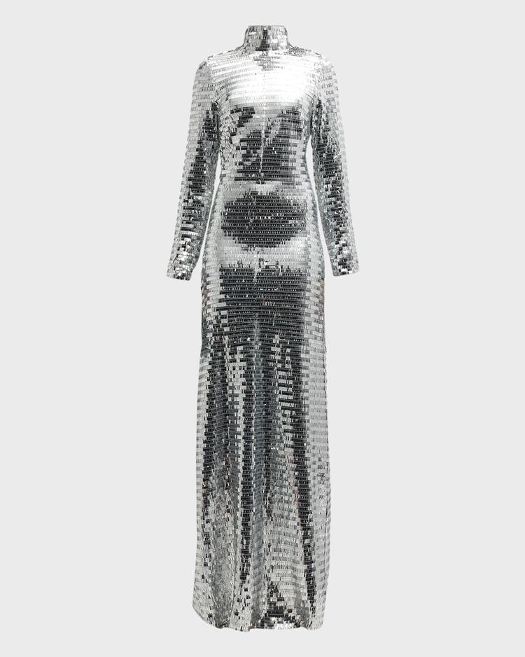sequin sculpty high-collar maxi dress