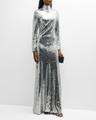 sequin sculpty high-collar maxi dress