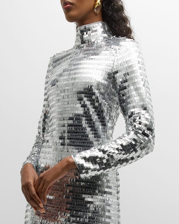 sequin sculpty high-collar maxi dress