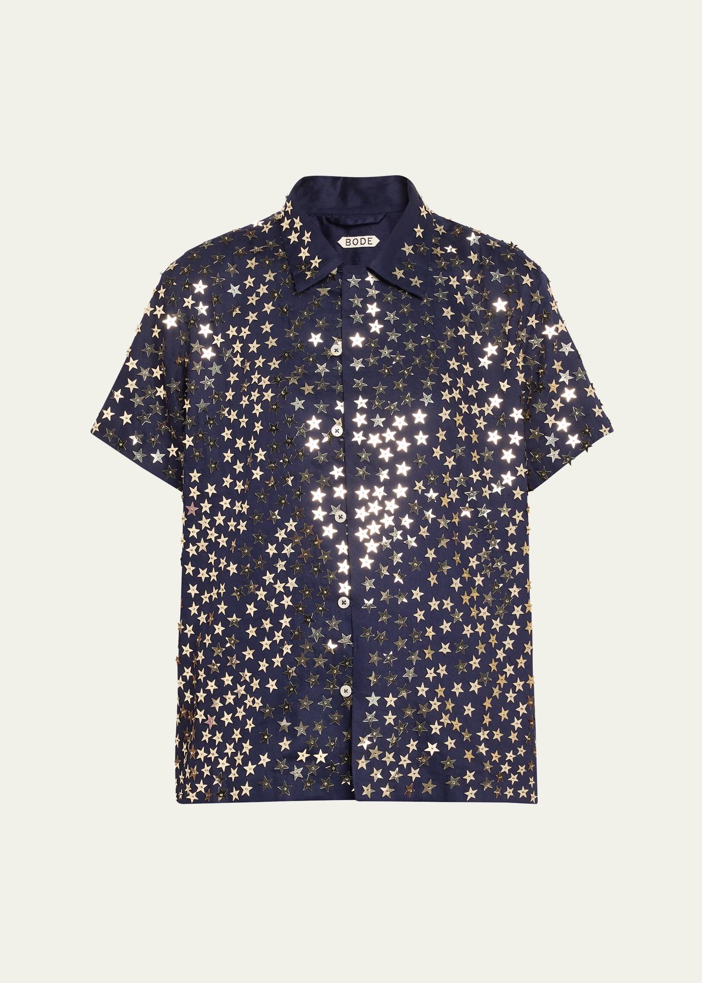 sequin spangled star button down shirt