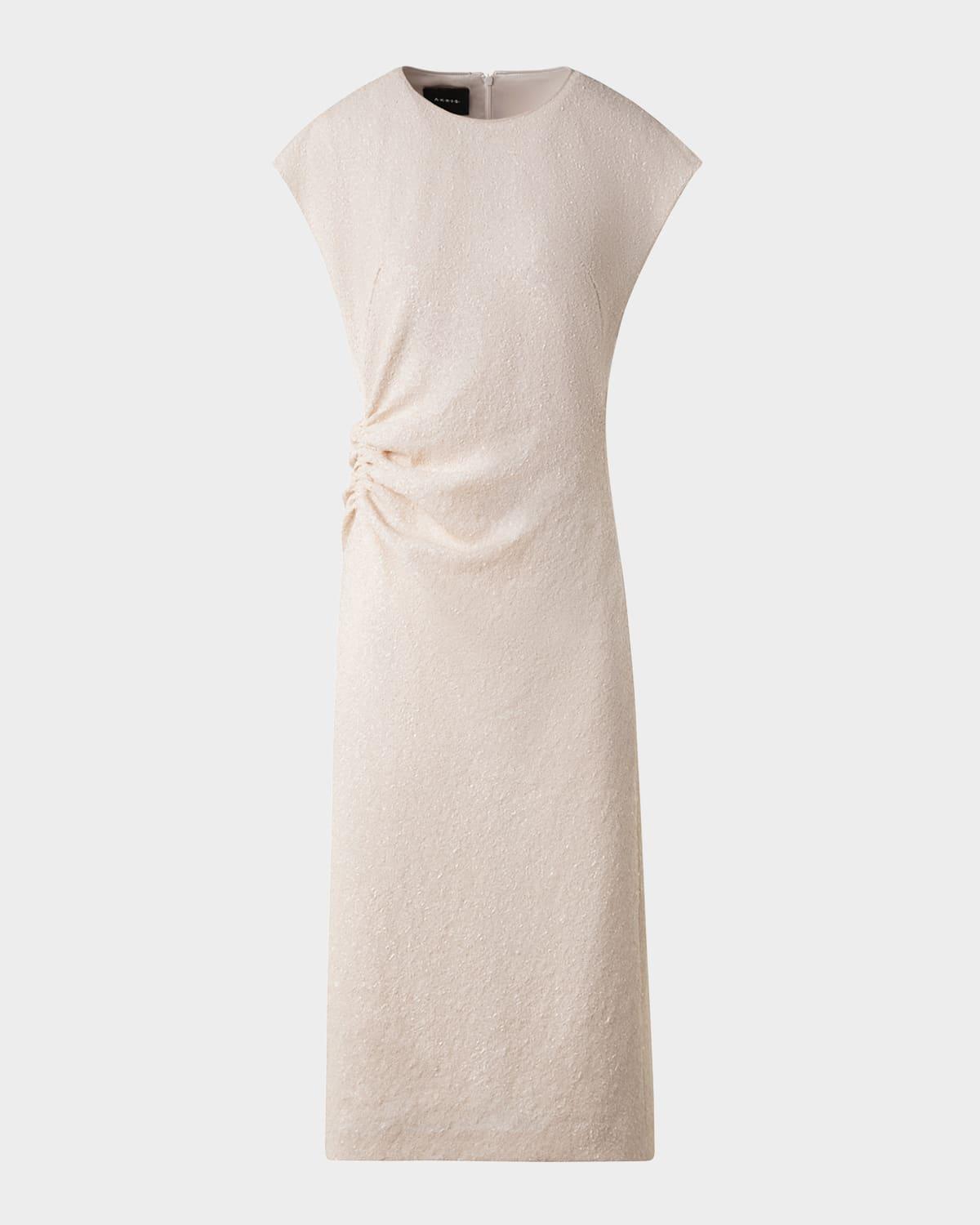 sequin stretch jersey cap-sleeve ruched dress