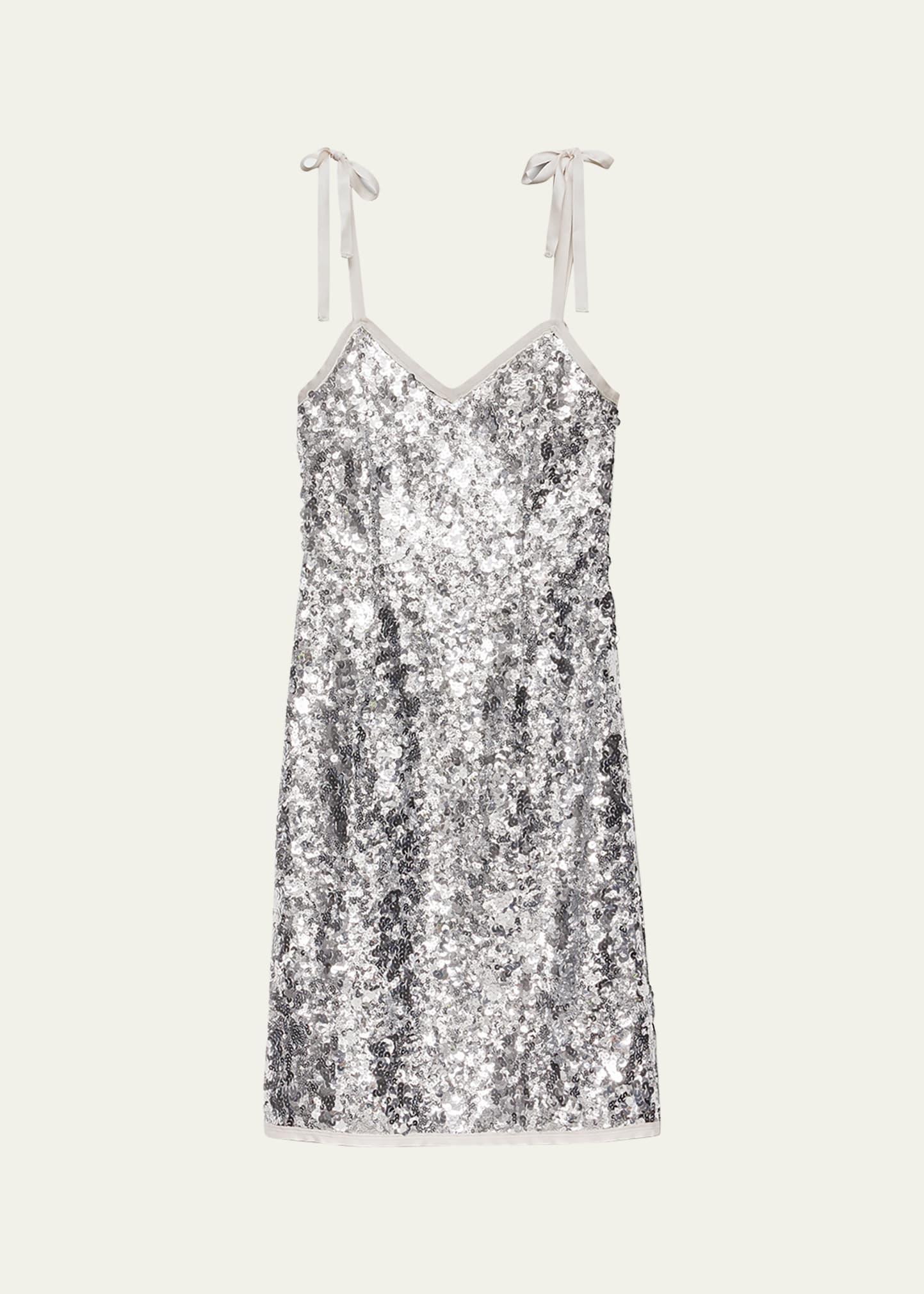 sequin tie-shoulder midi dress