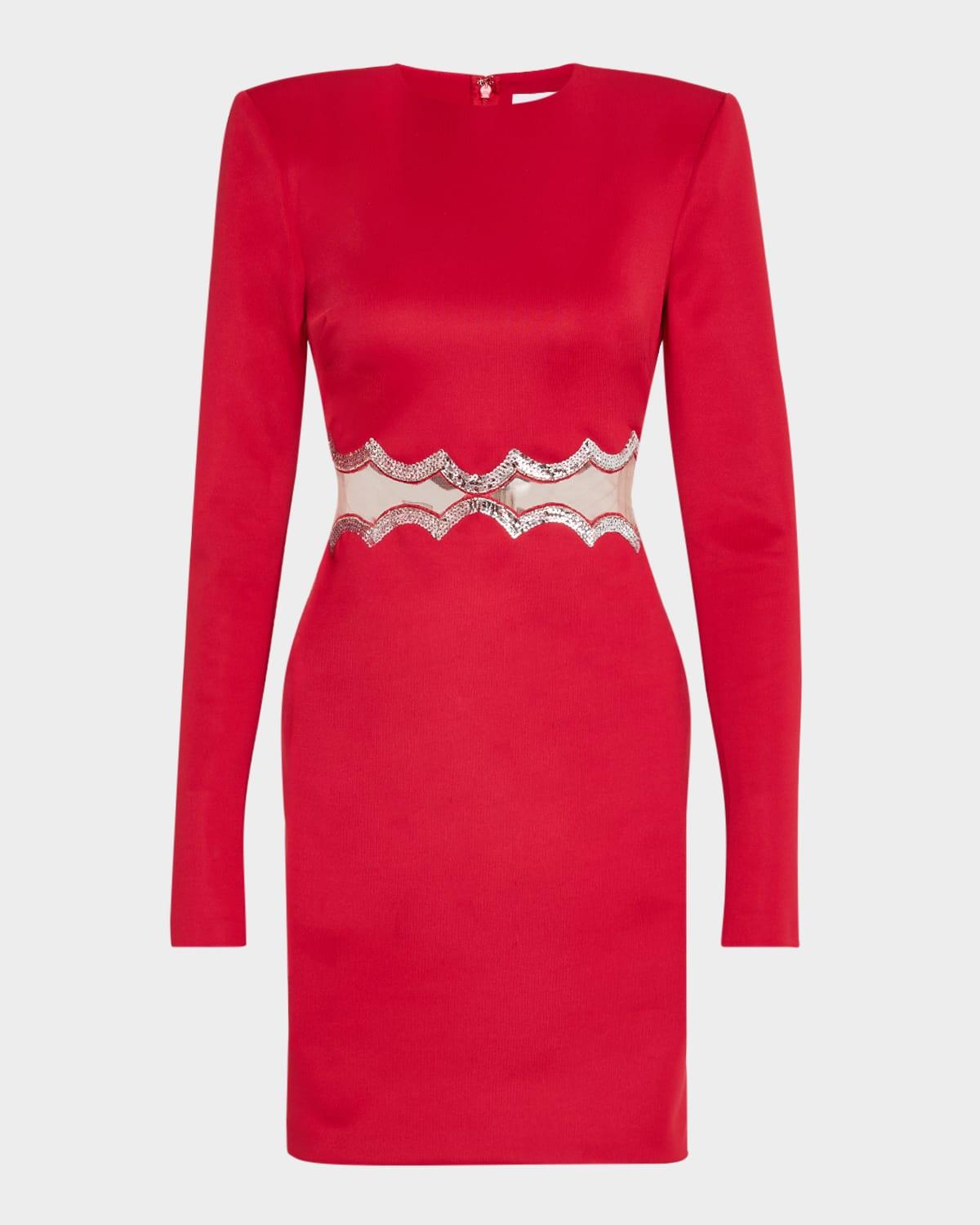 sequin-trim illusion cutout mini dress
