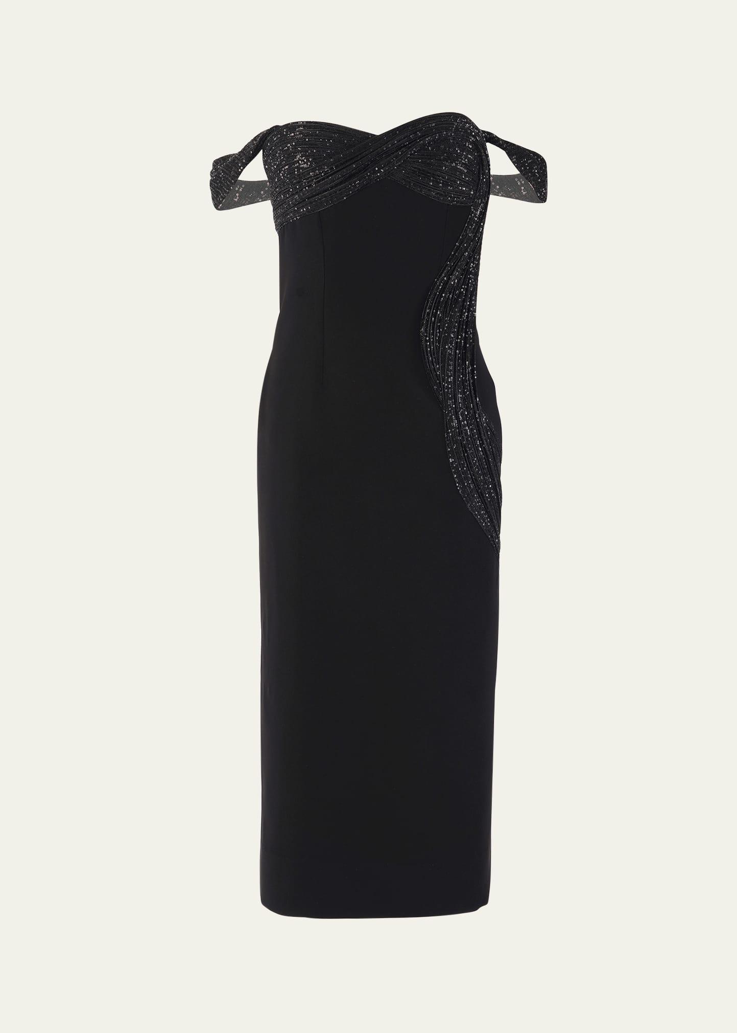 sequin wave-sculpted midi dress