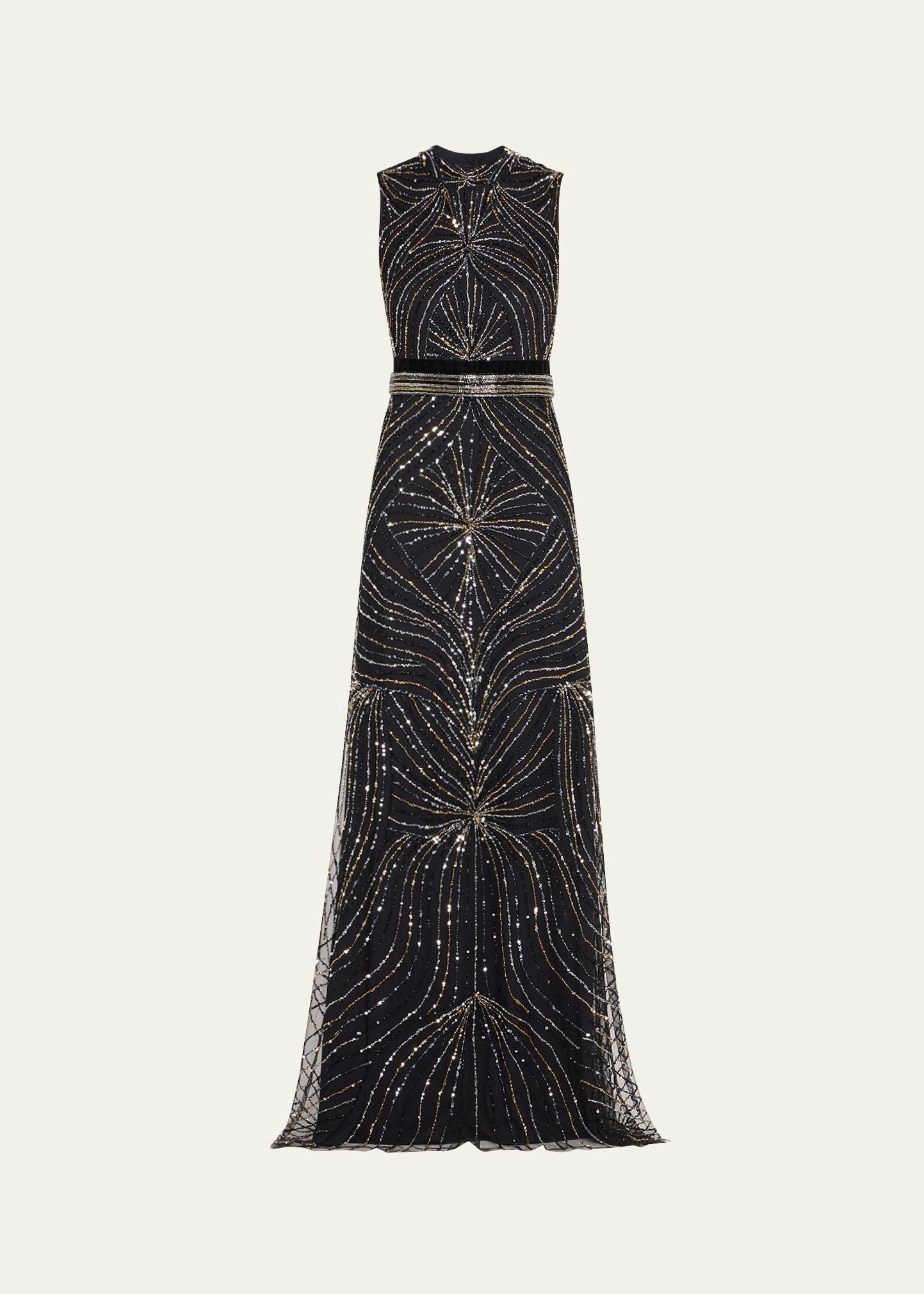 sequined back-cutout sleeveless gown