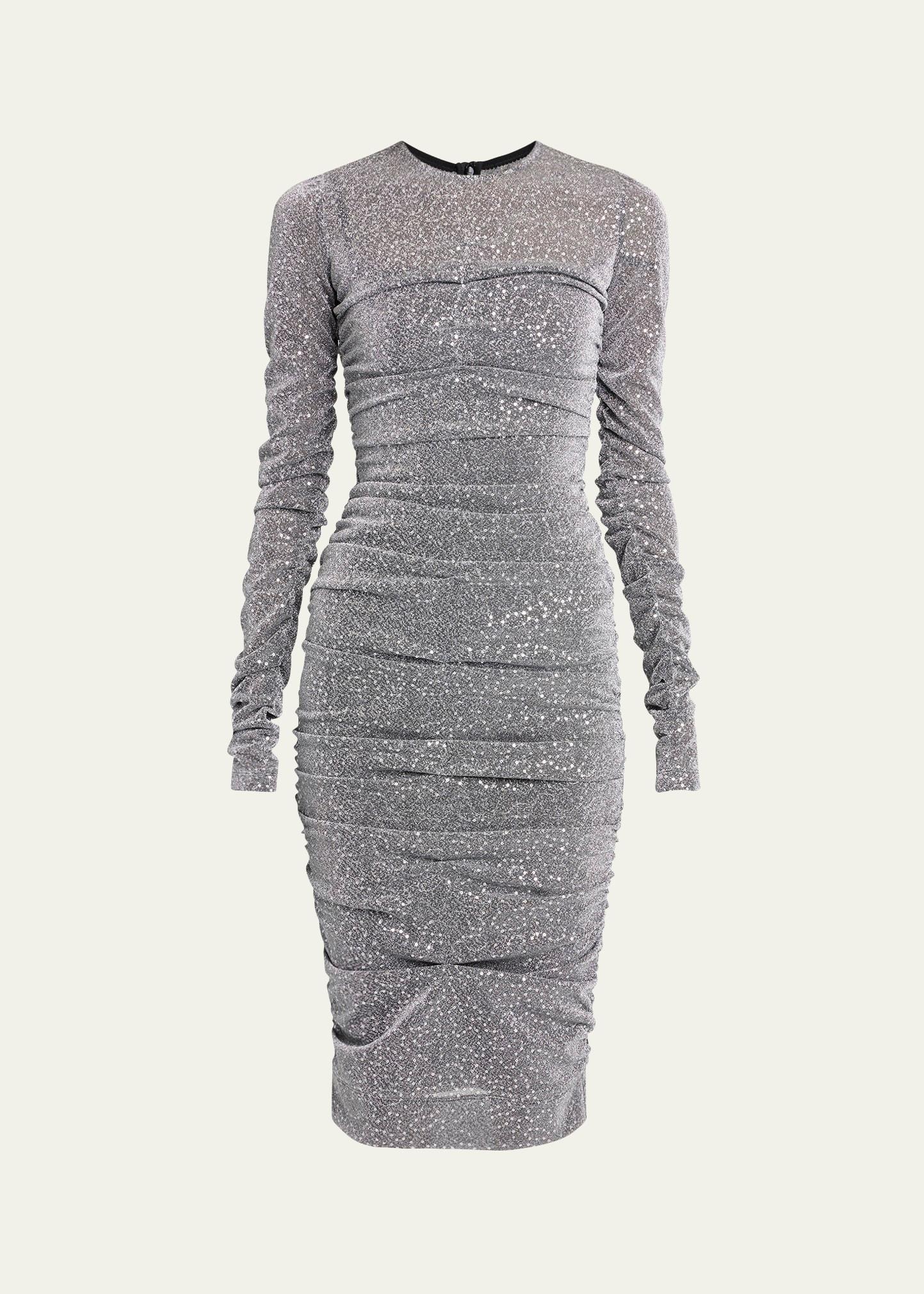sequined body-con ruched dress