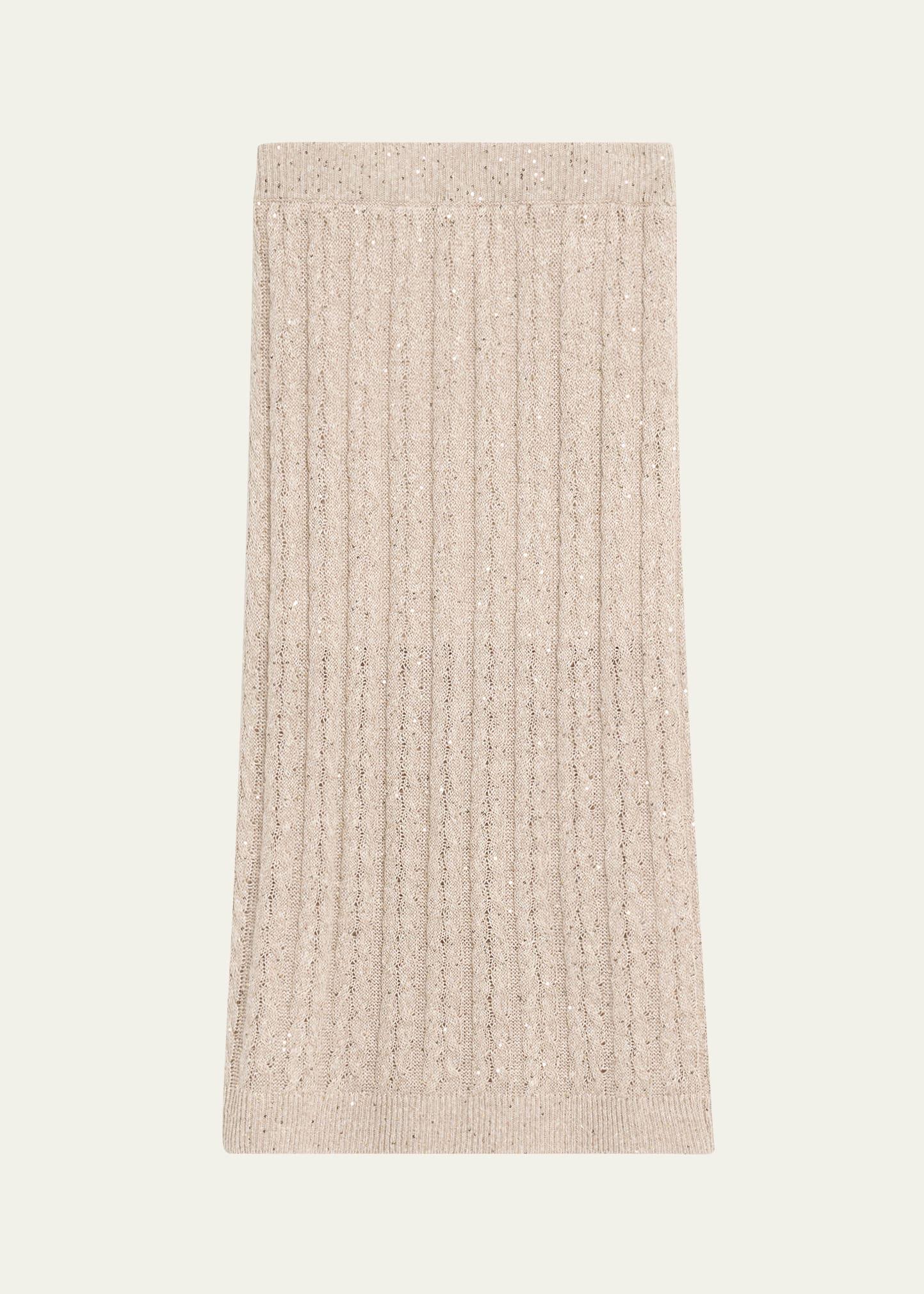 sequined cable knit body-con midi skirt