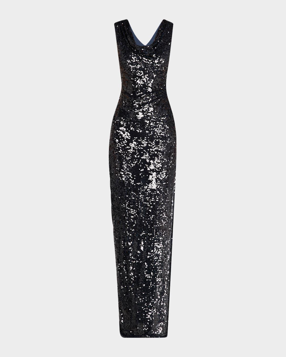 sequined cowl-neck backless gown