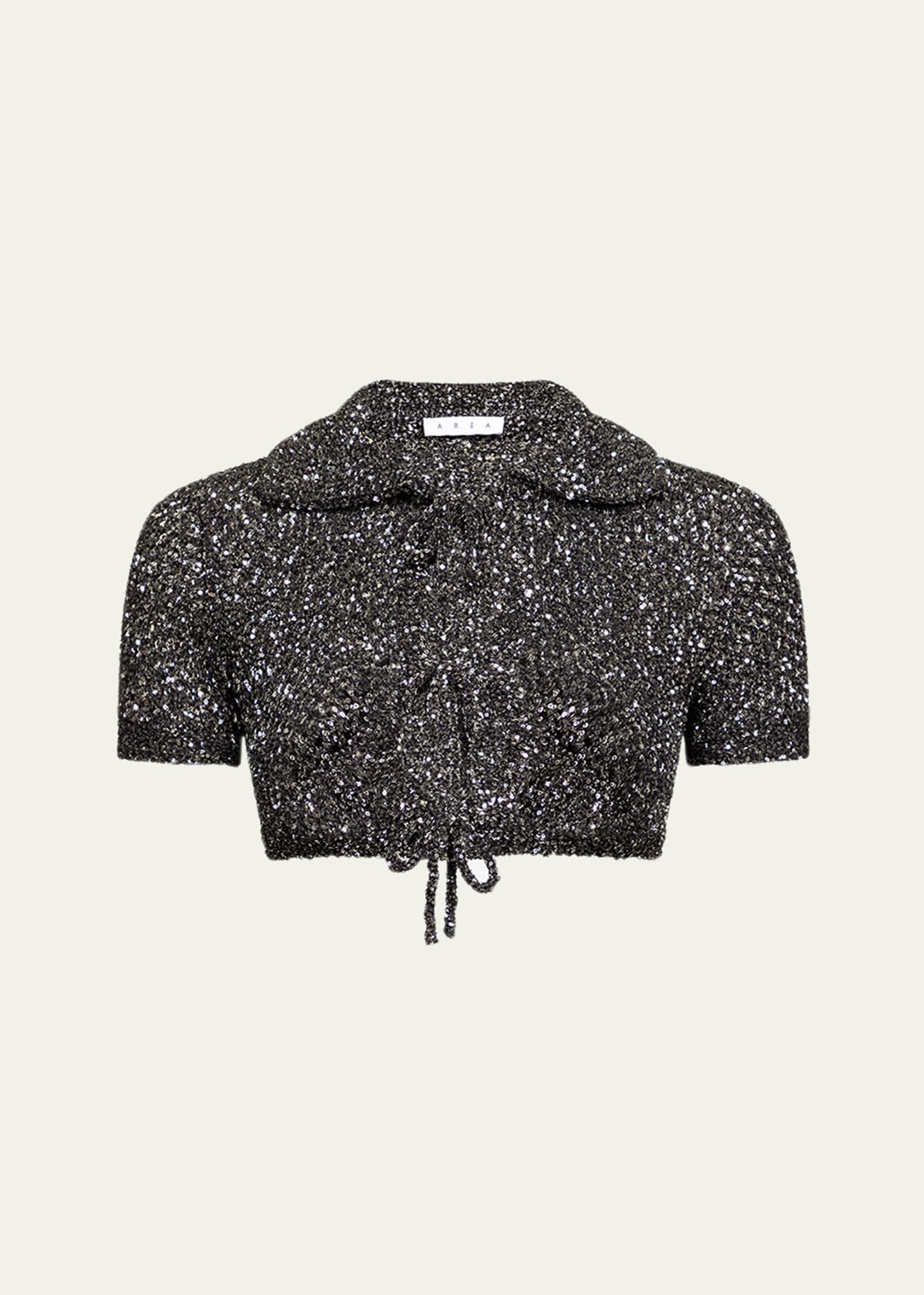 sequined crochet cropped cardigan