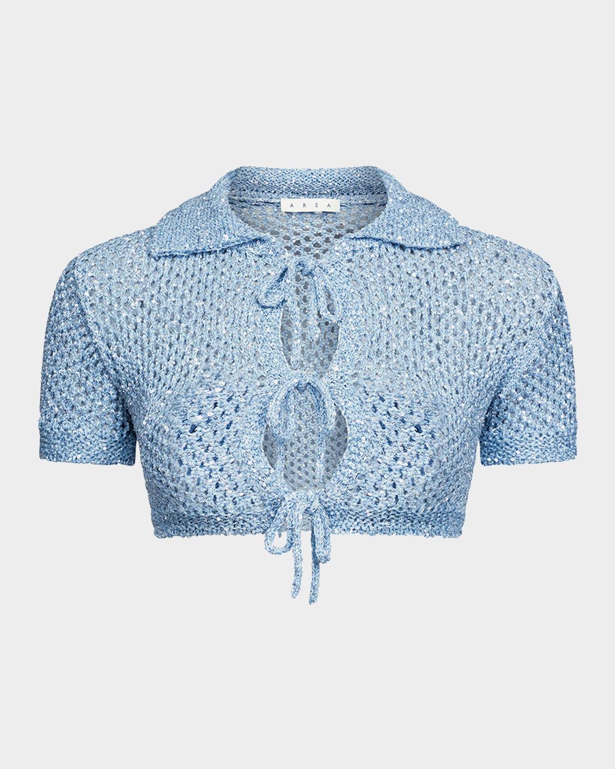 sequined crochet cropped cardigan