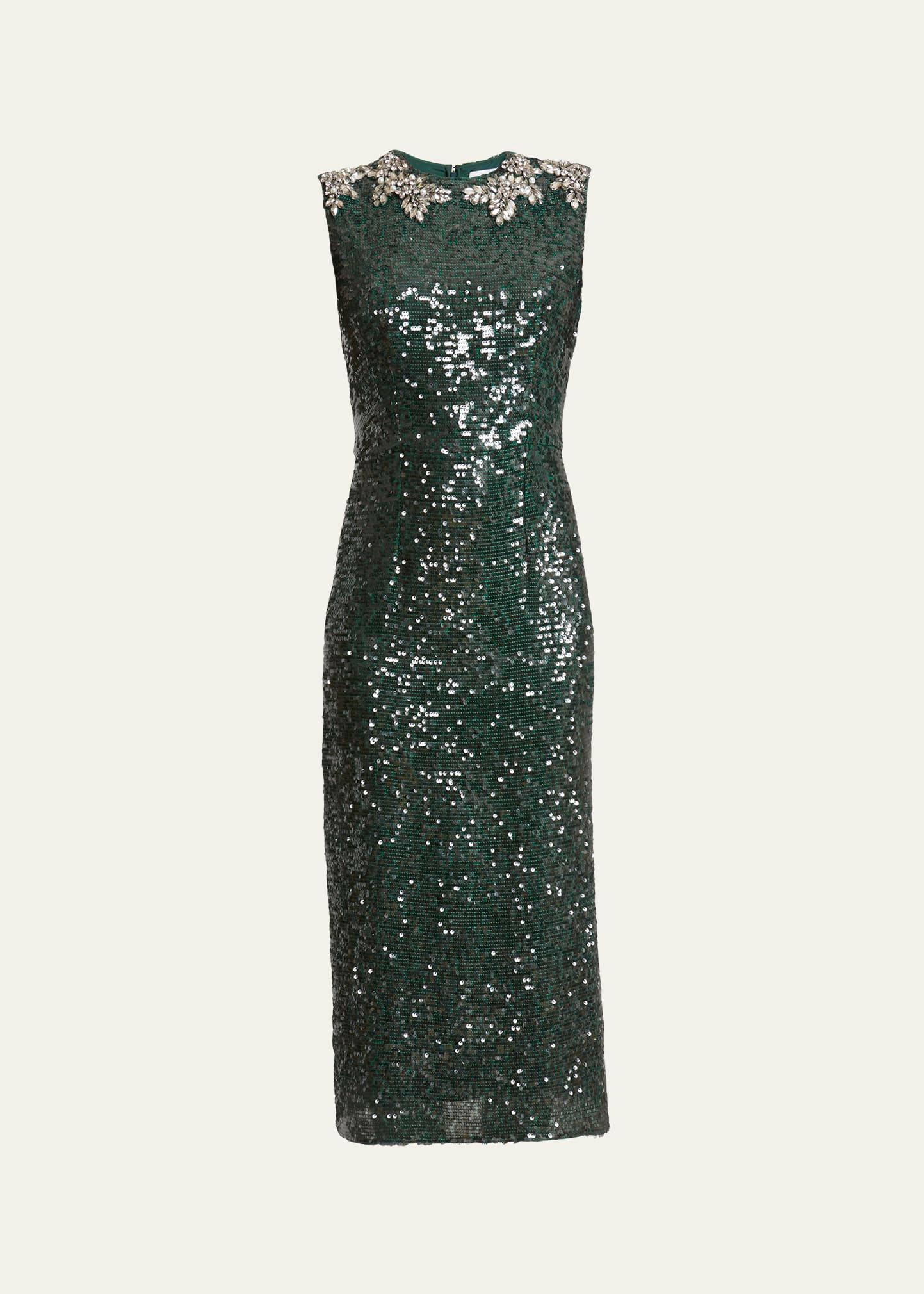 sequined crystal midi dress