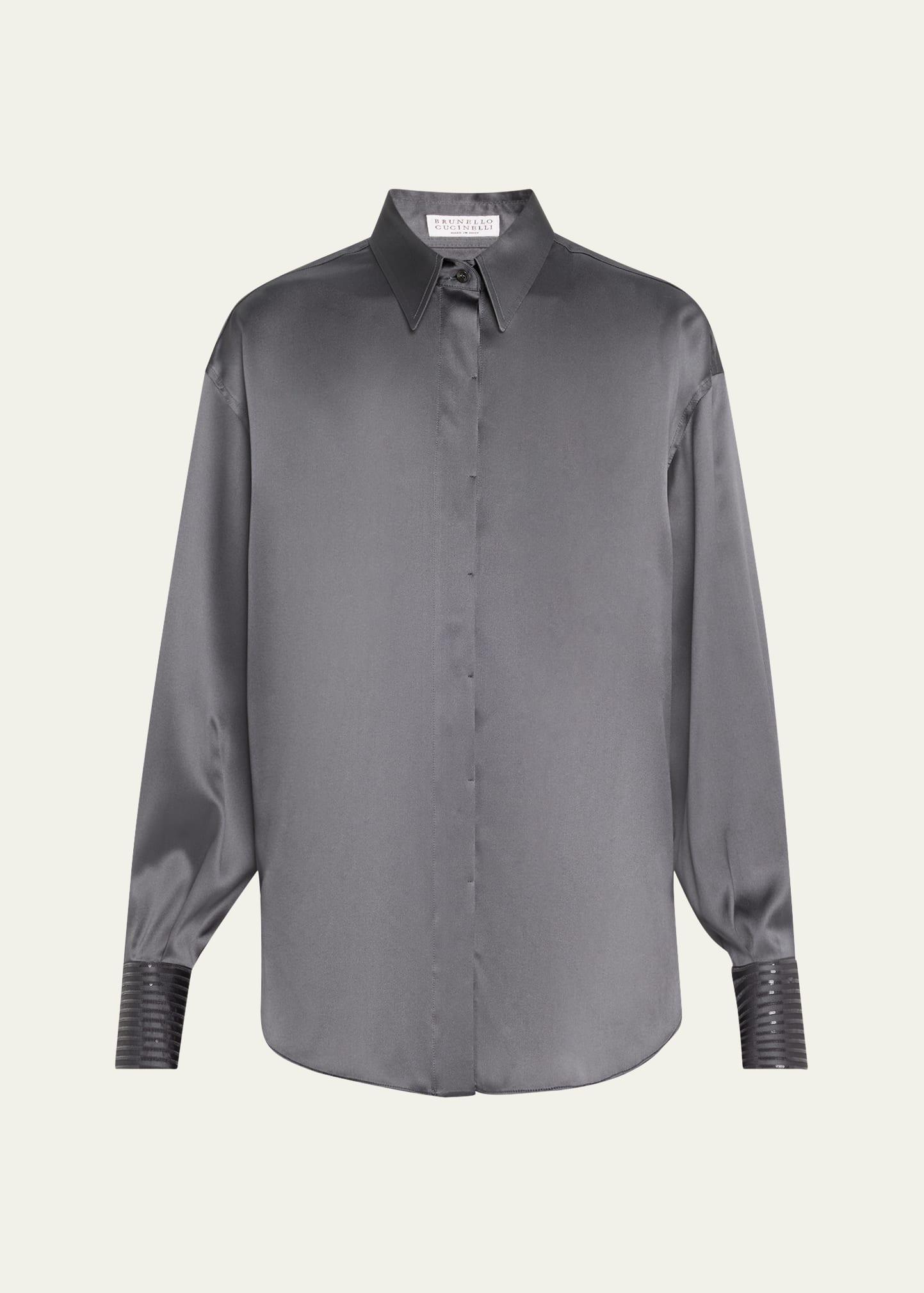sequined cuff satin blouse