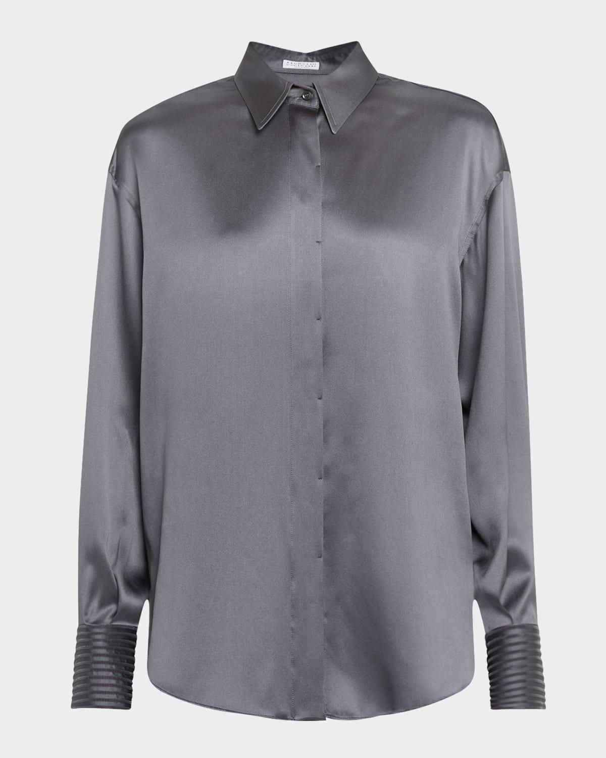 sequined cuff satin blouse