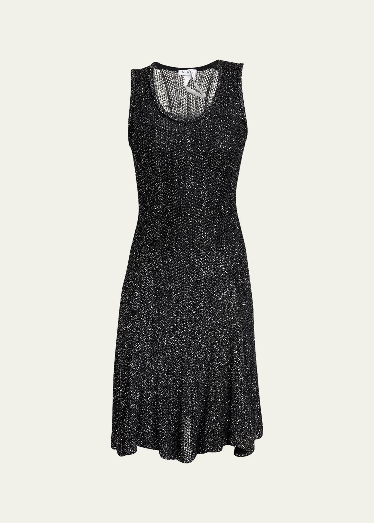 sequined fit-flare knit mini dress