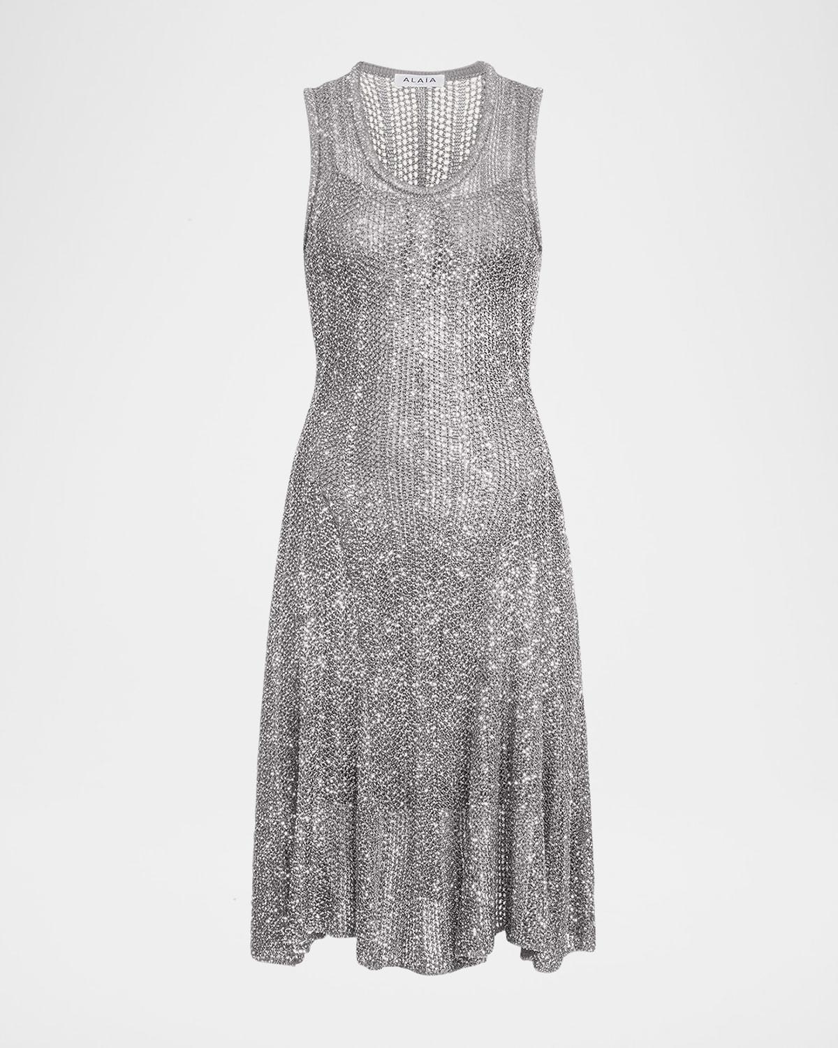 sequined fit-flare knit mini dress