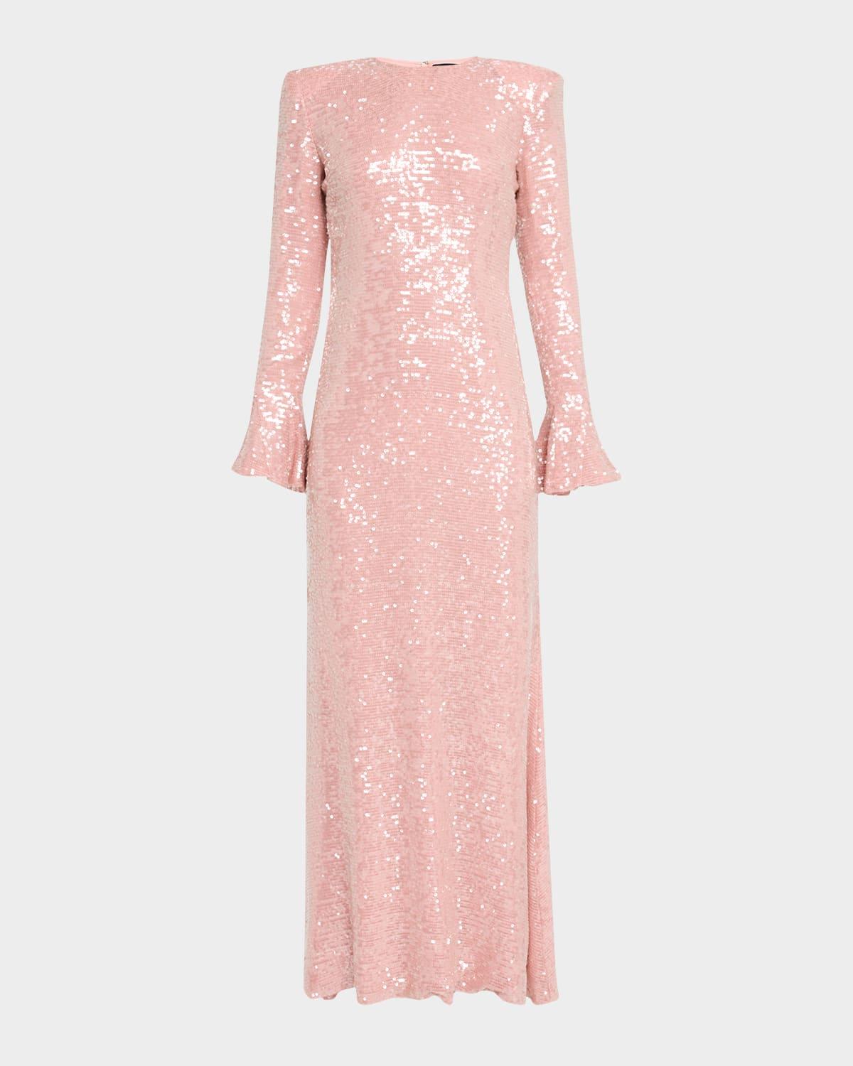 sequined flare-sleeve maxi dress