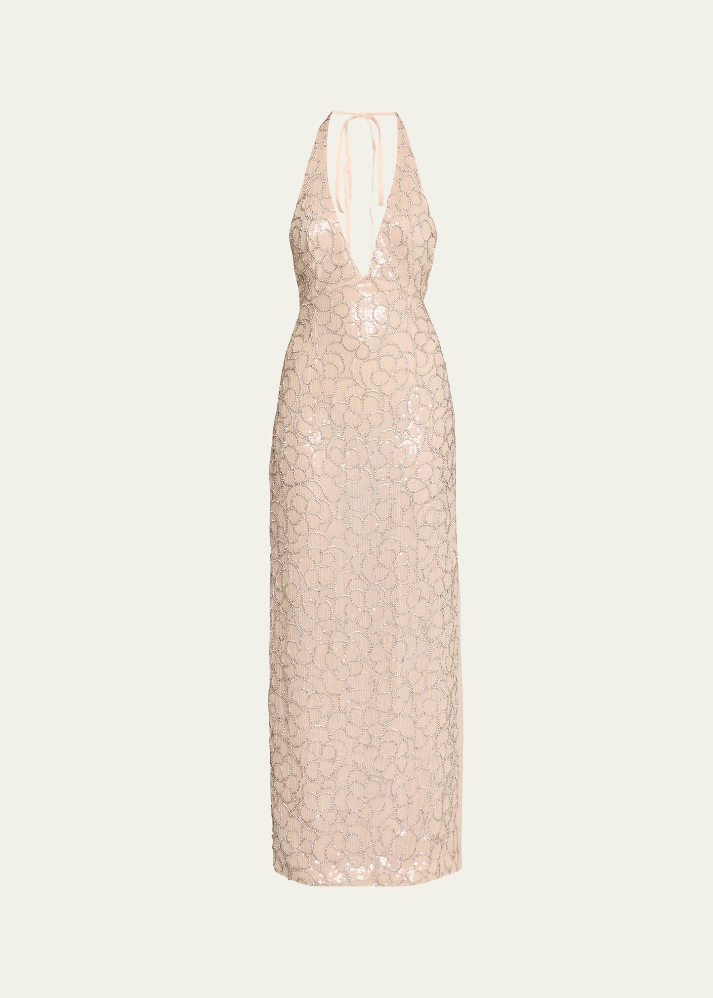sequined floral halter dress