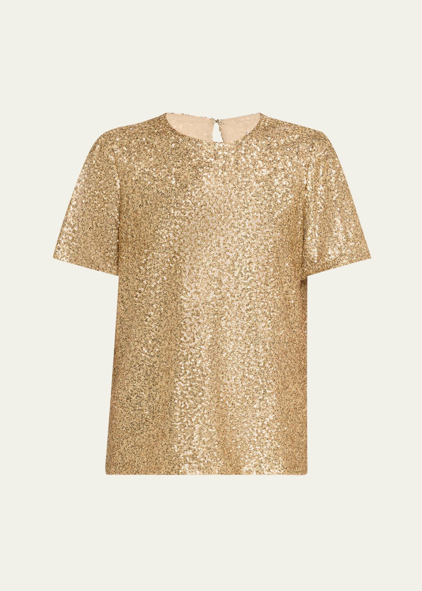 sequined flutter-sleeve top