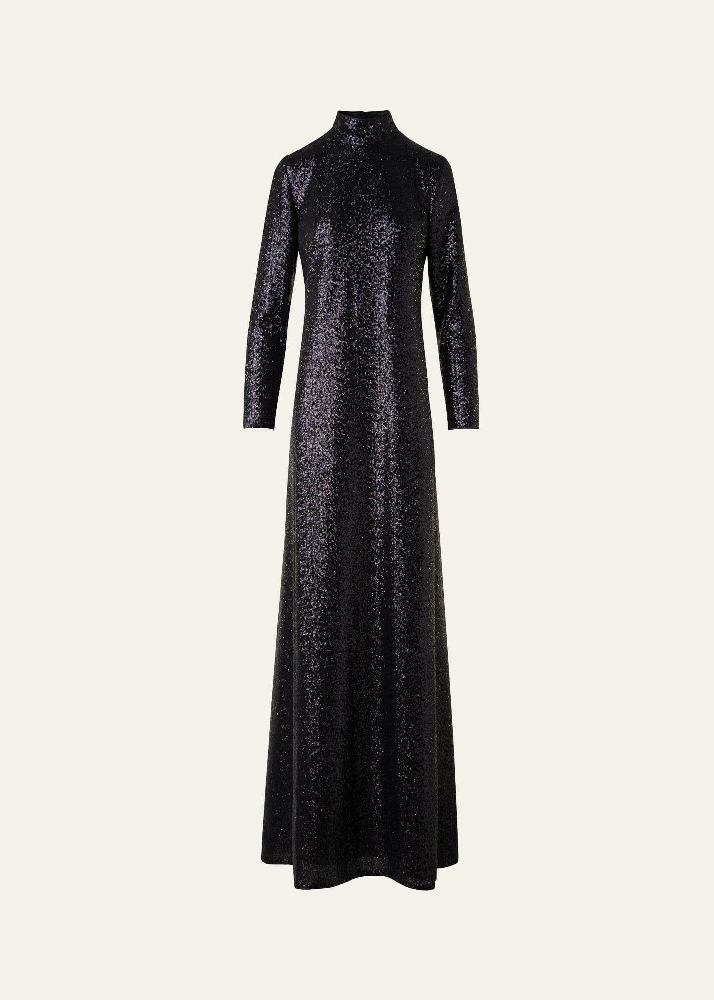 sequined jersey high-neck long sleeve gown