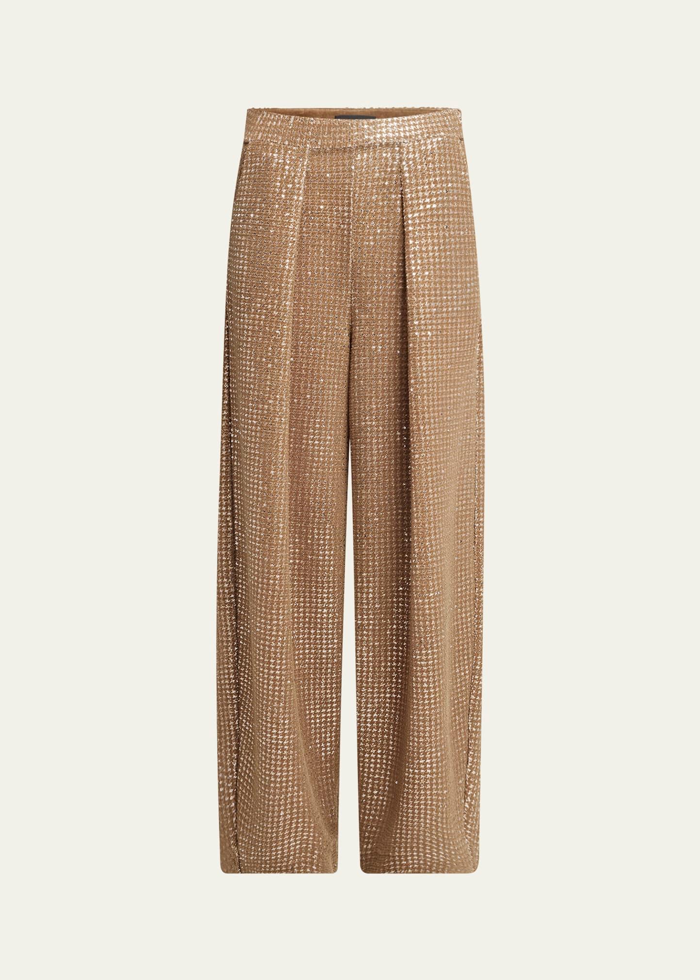 sequined jersey pleated trousers