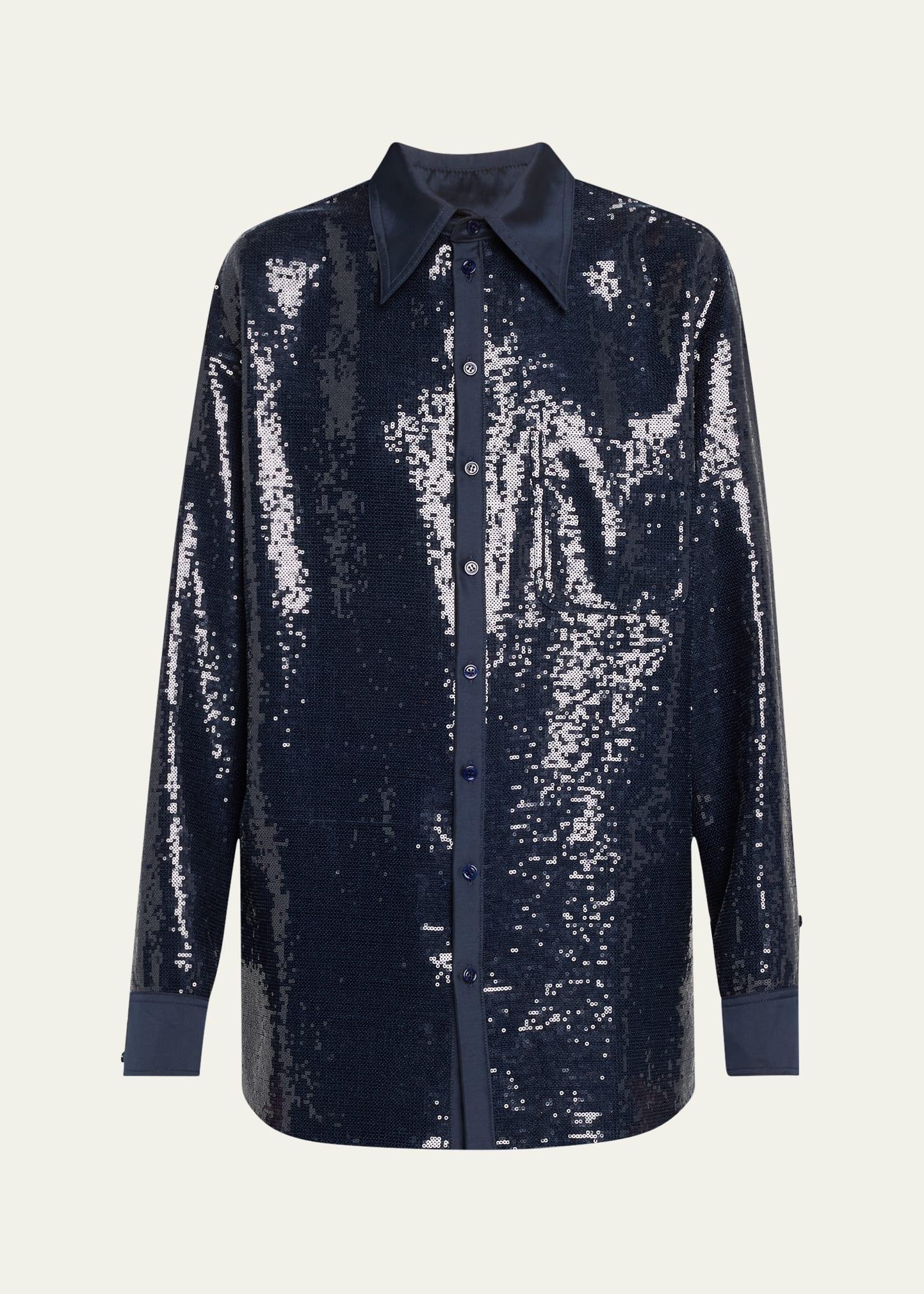 sequined jumbo button down shirt