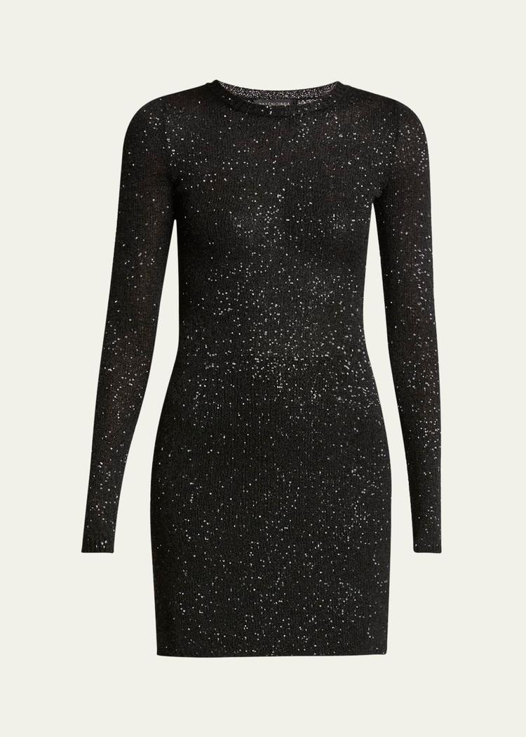 sequined knit mini long sleeve dress