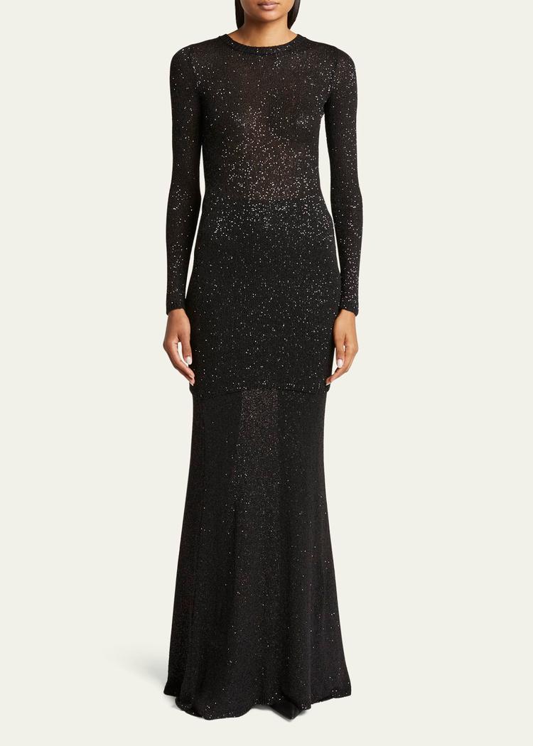 sequined knit mini long sleeve dress