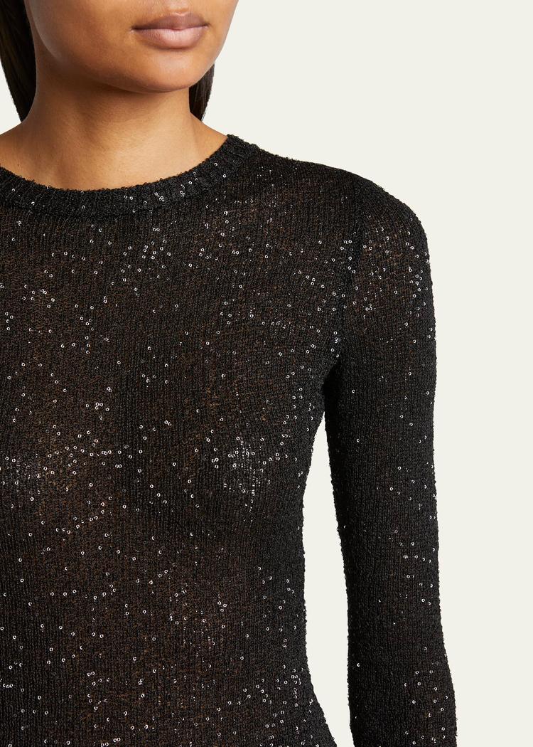 sequined knit mini long sleeve dress