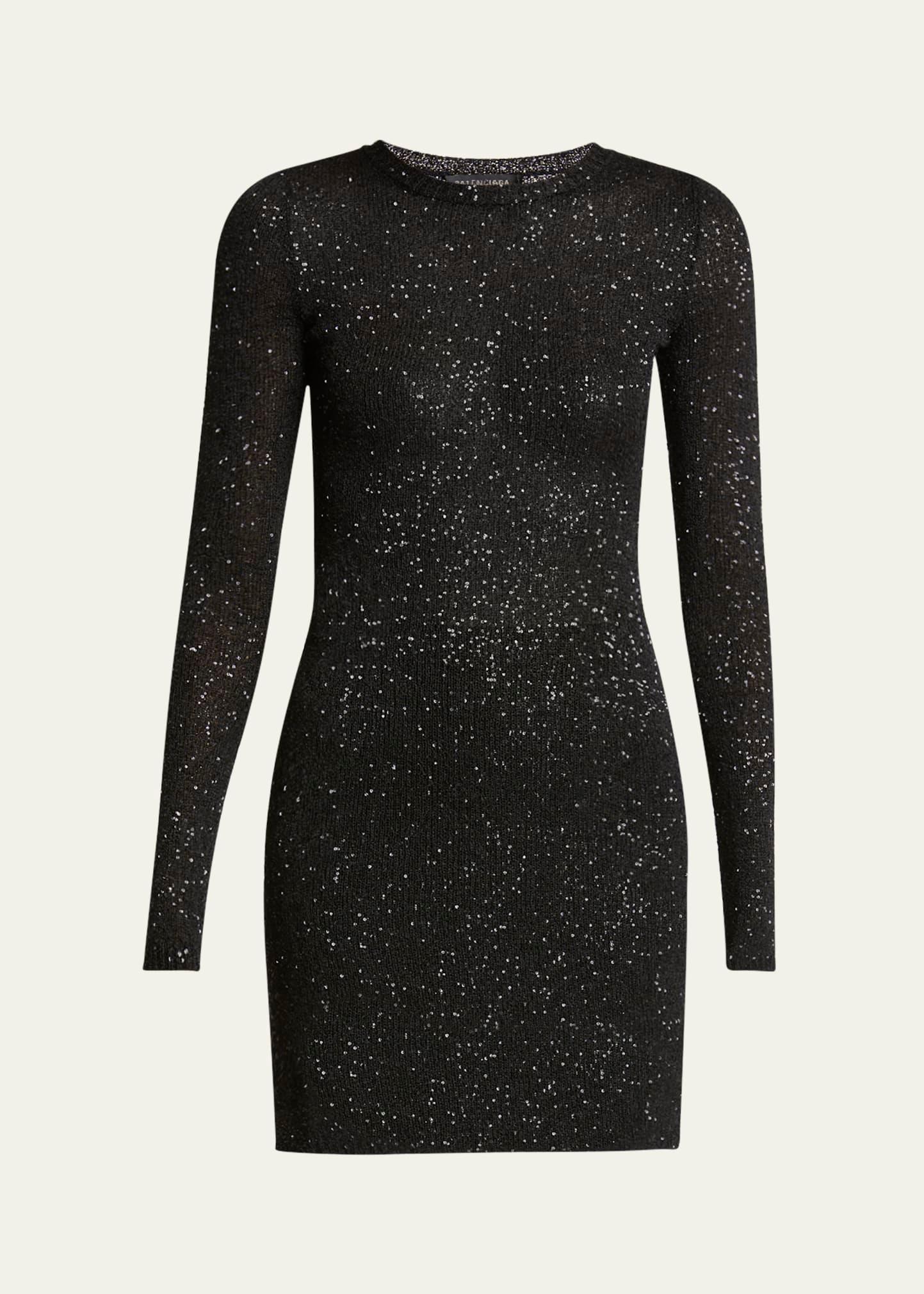 sequined knit mini long sleeve dress