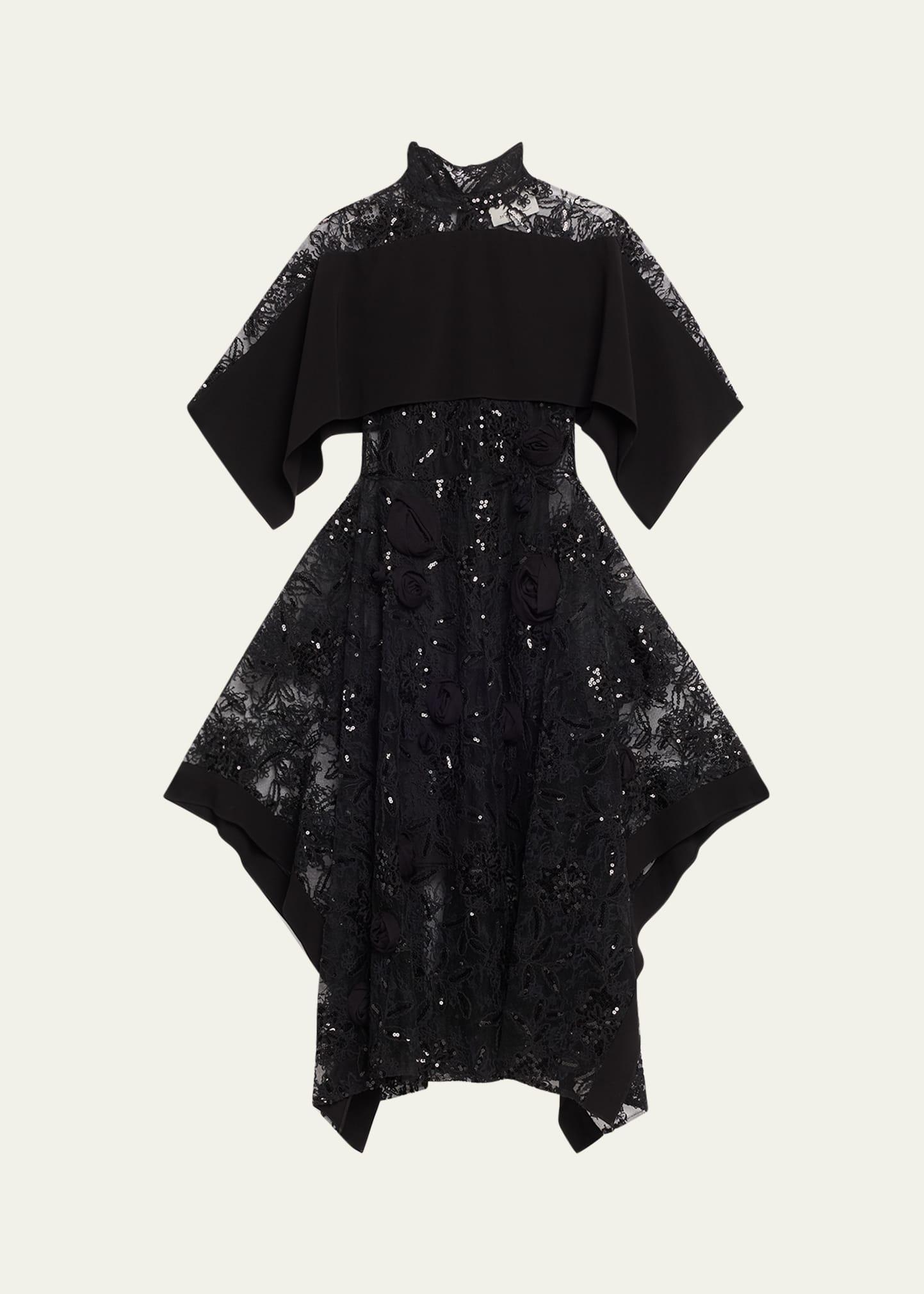 sequined lace flounce dress