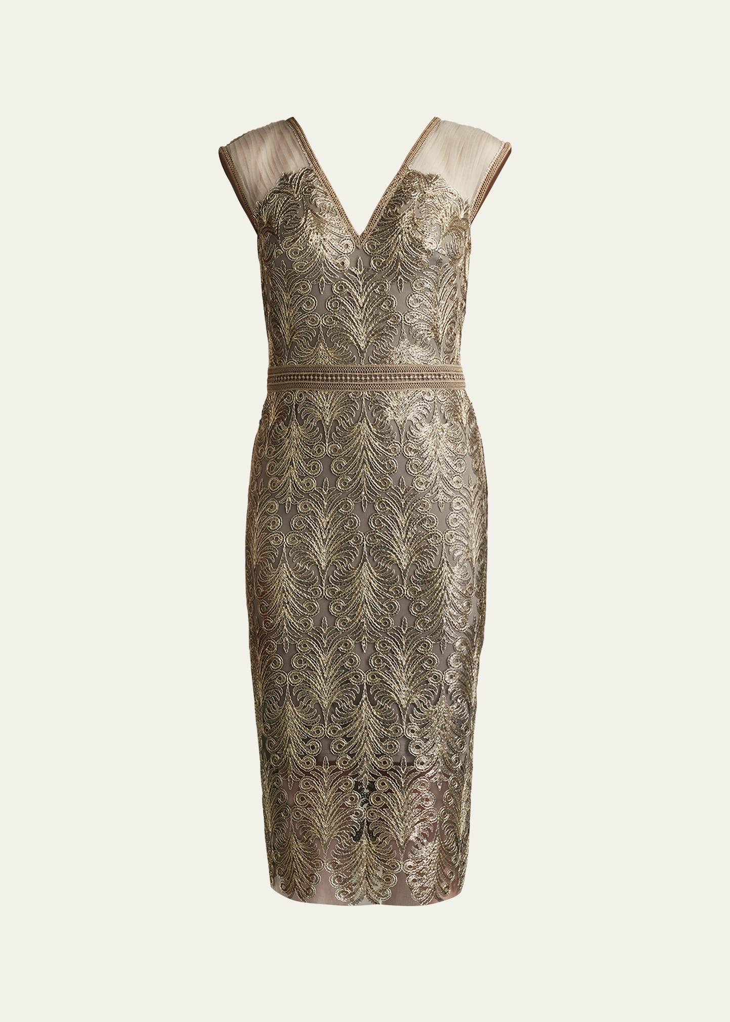 sequined lace knee-length dress