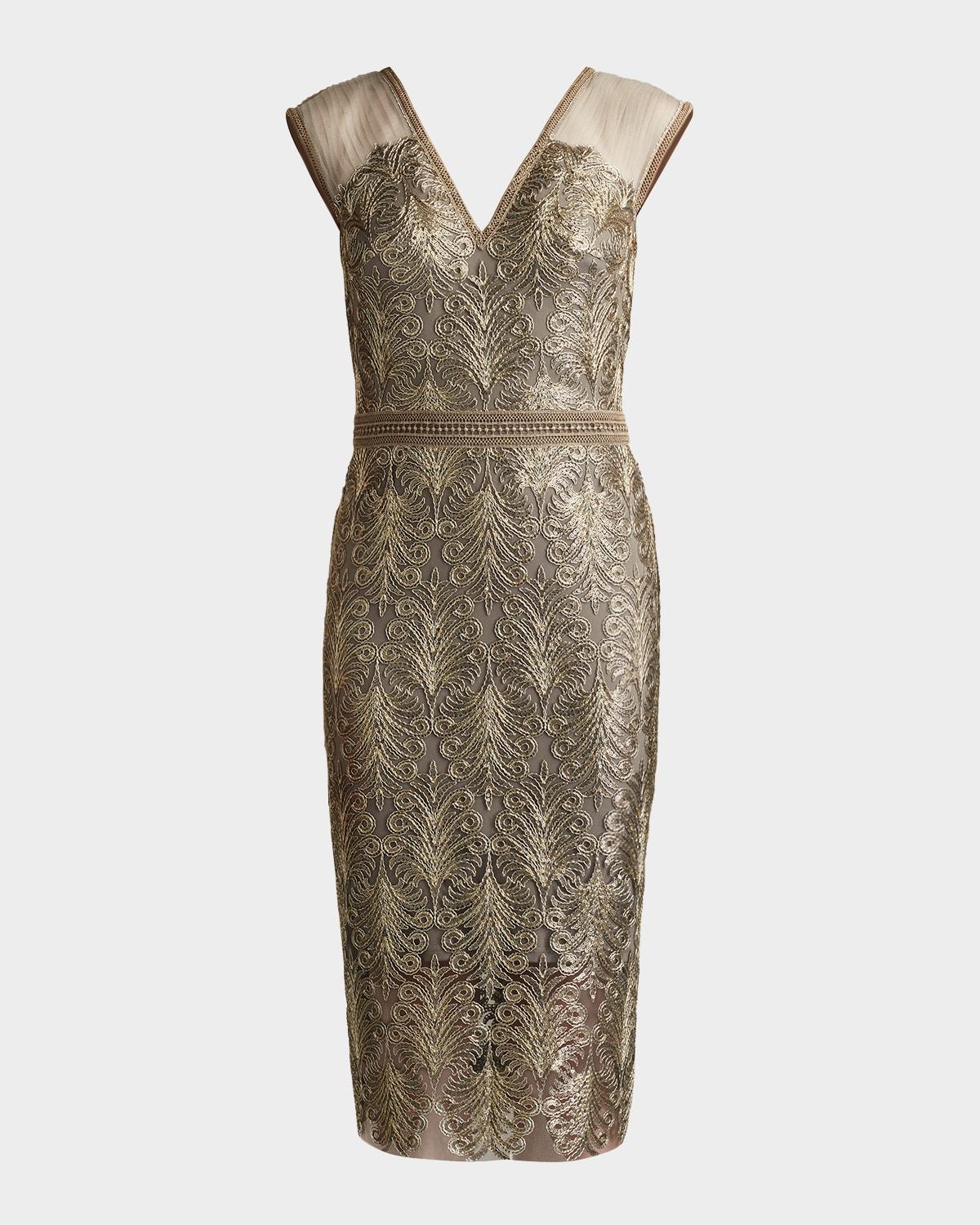 sequined lace knee-length dress