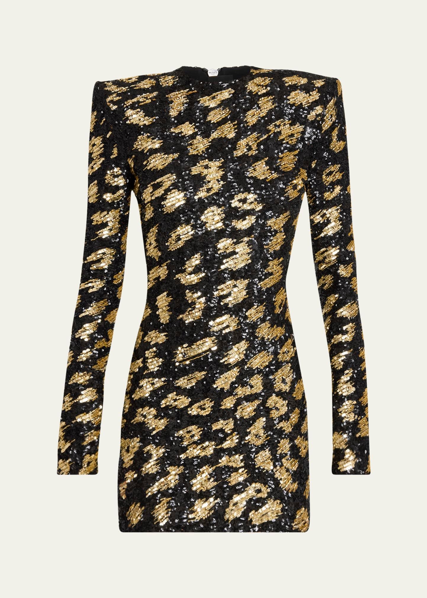 sequined leopard structured mini dress