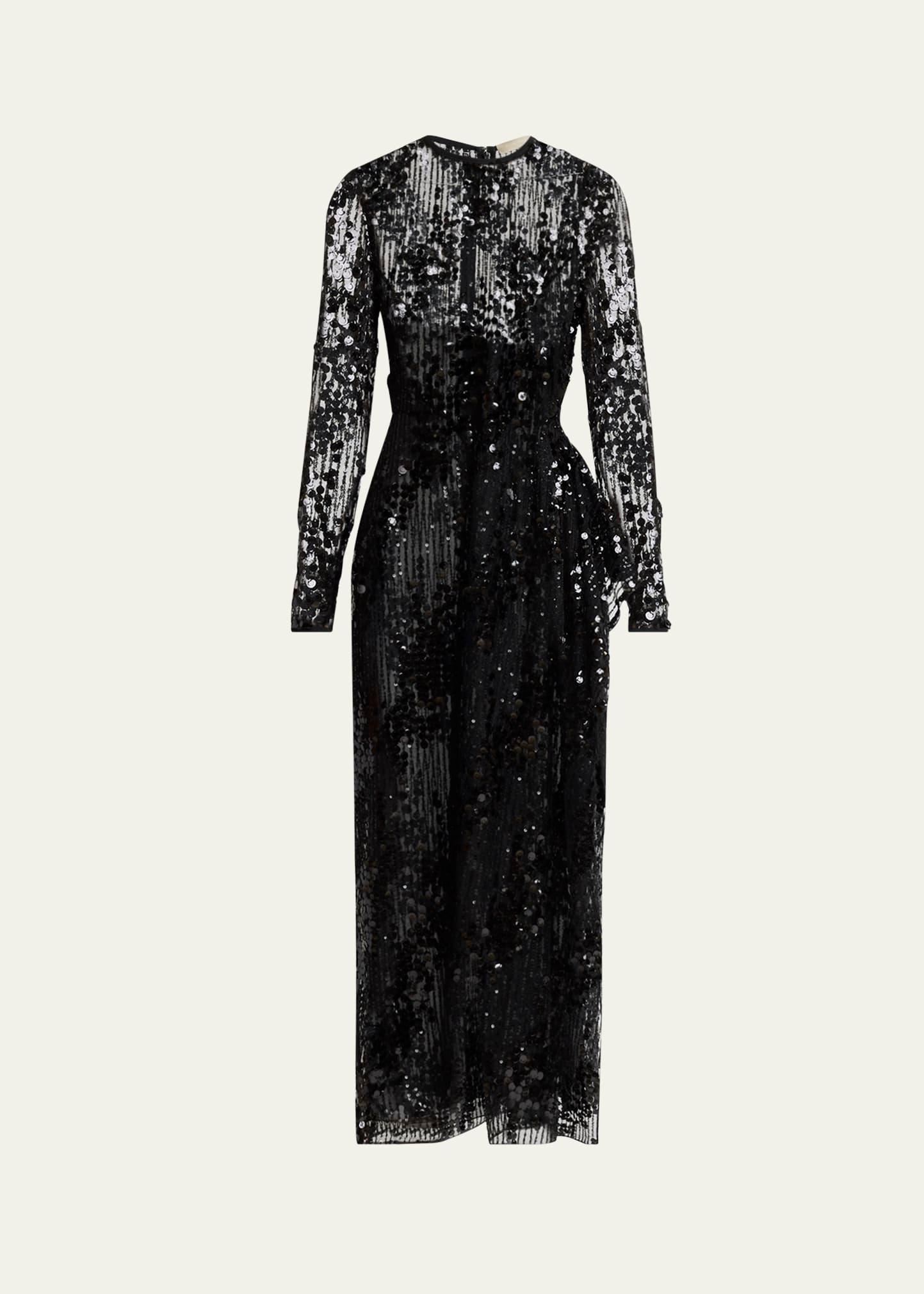 sequined long-sleeve midi dress