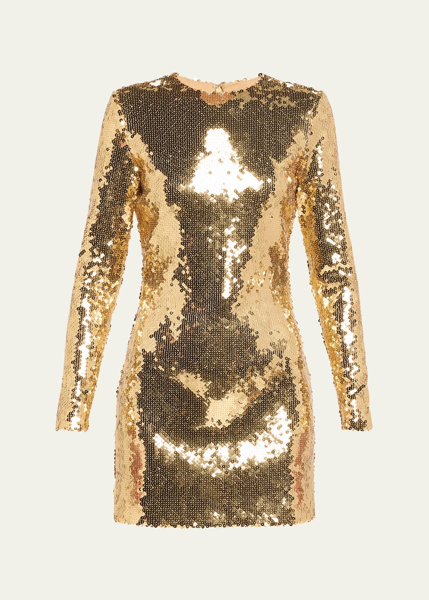 sequined long sleeve mini dress