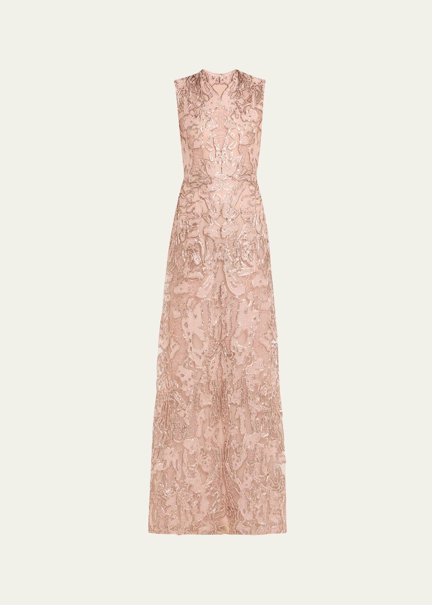 sequined metallic lace gown