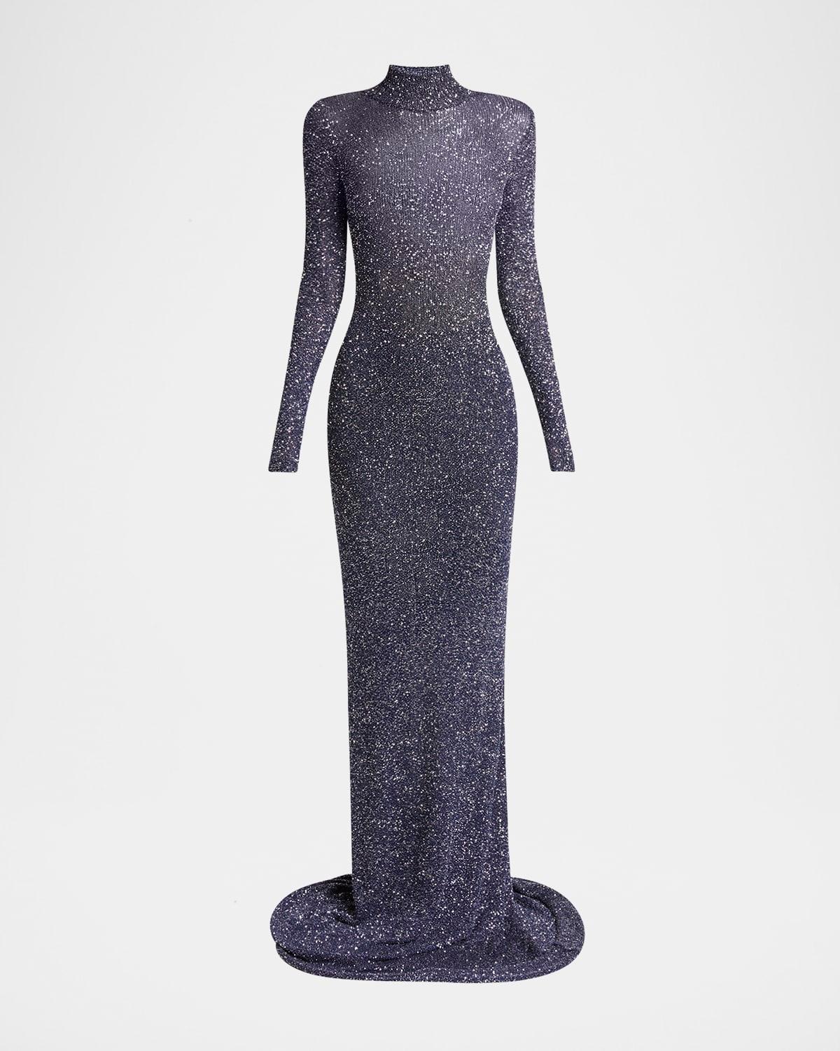 sequined mock-neck maxi dress