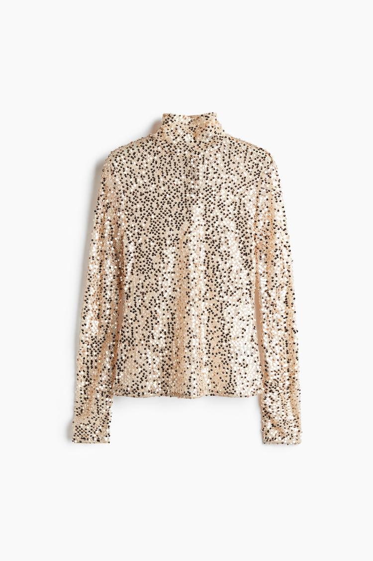 sequined mock turtleneck top