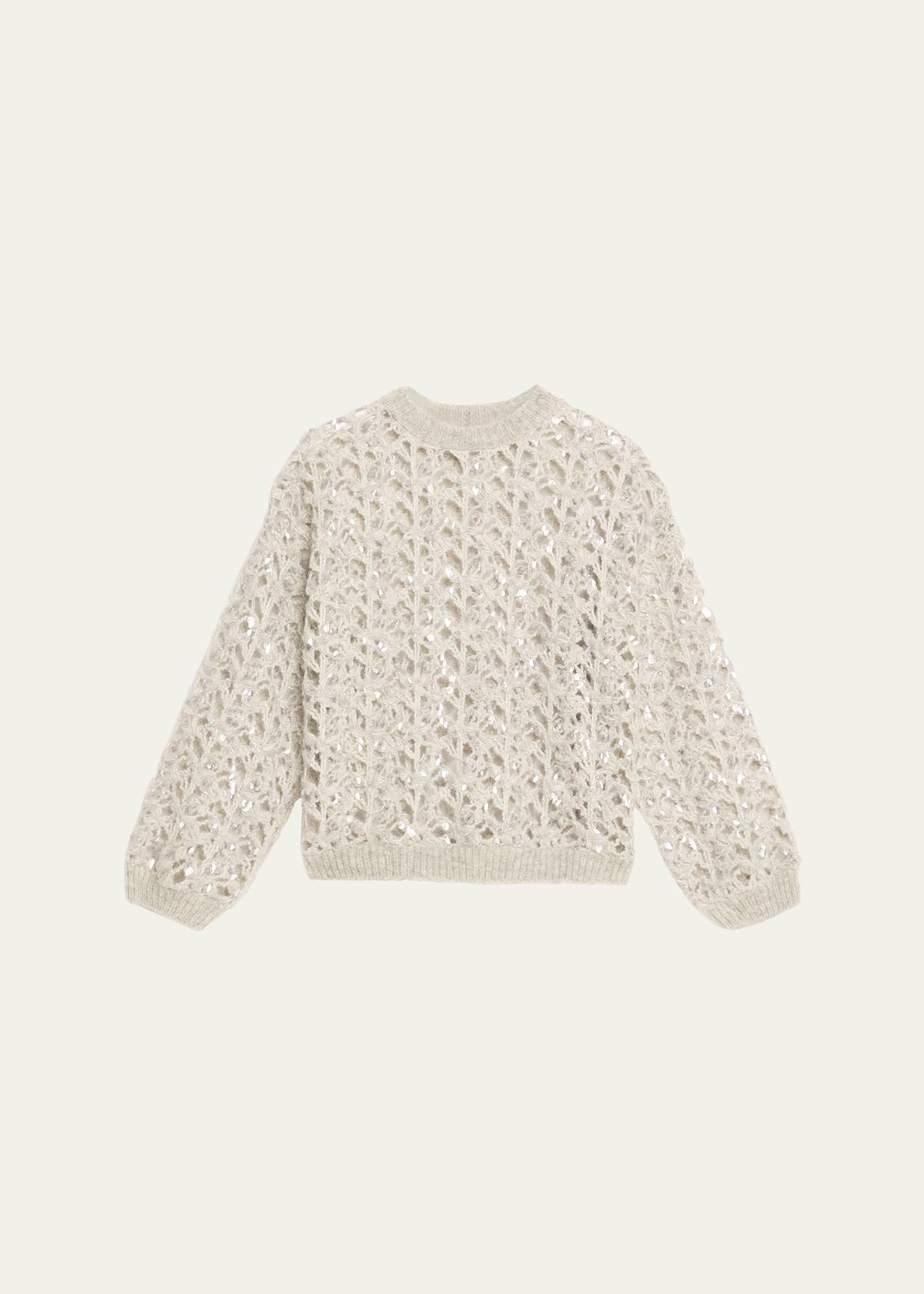 sequined mohair-wool open-knit crewneck sweater