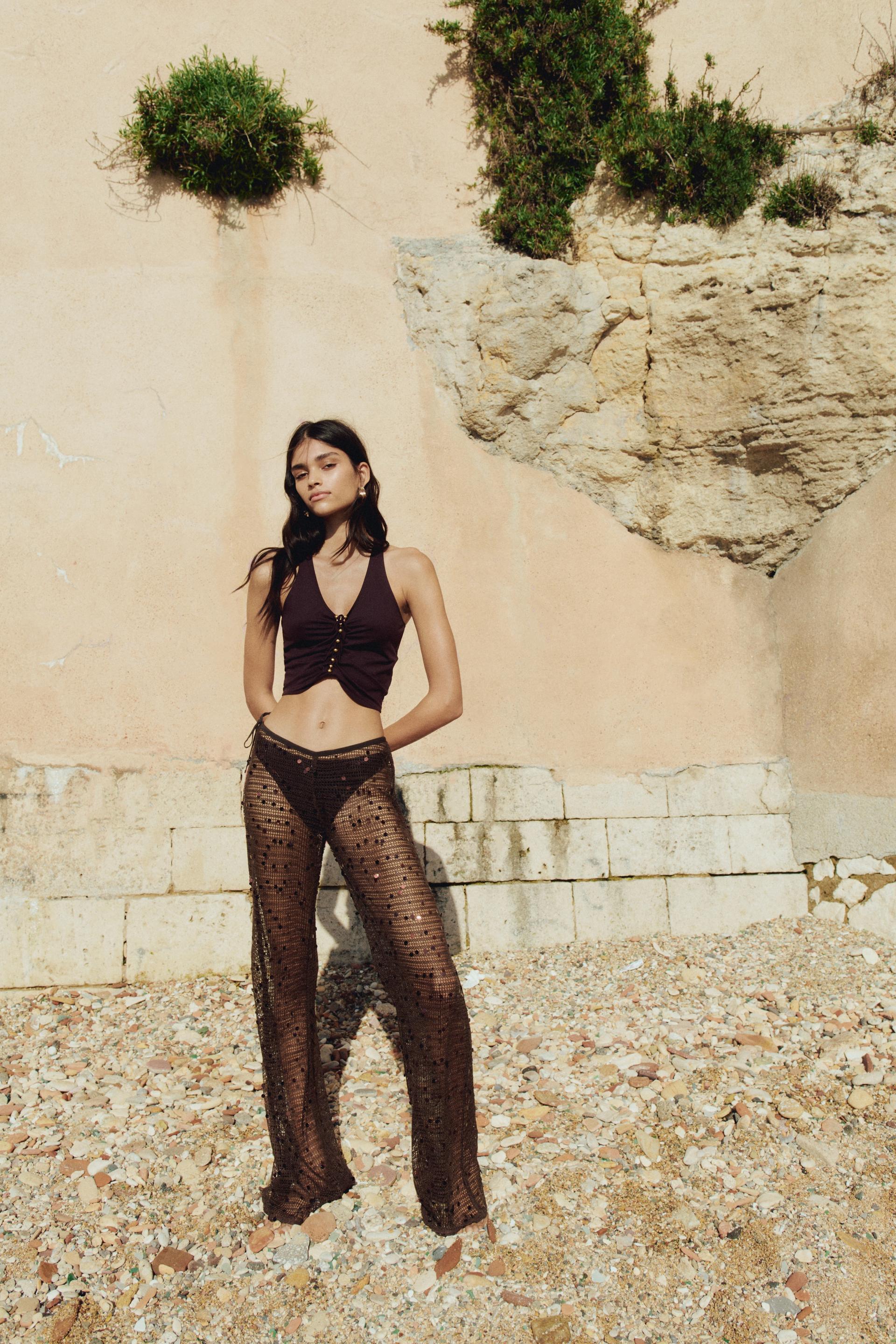 sequined net pants