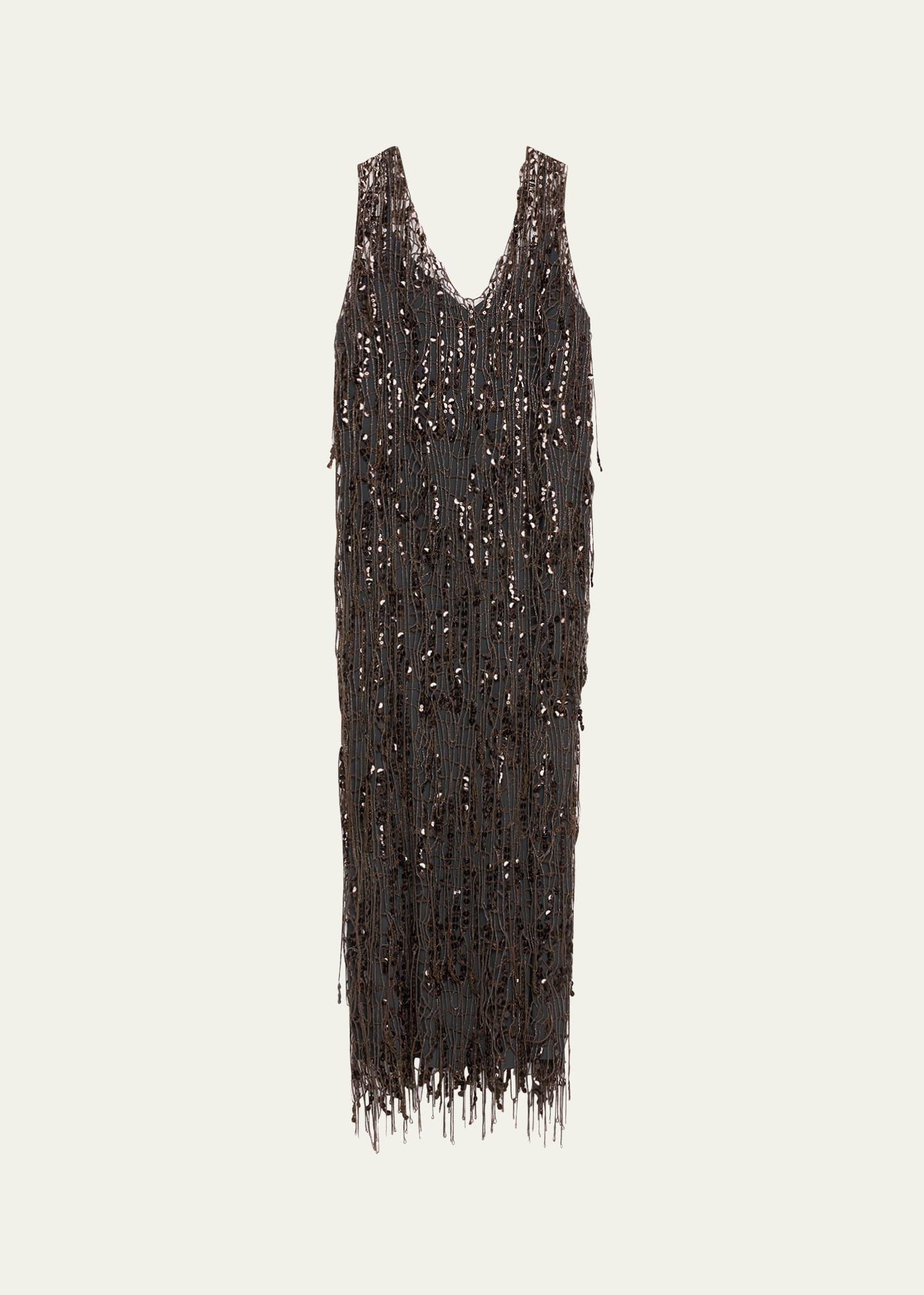 sequined net v-neck opera dress
