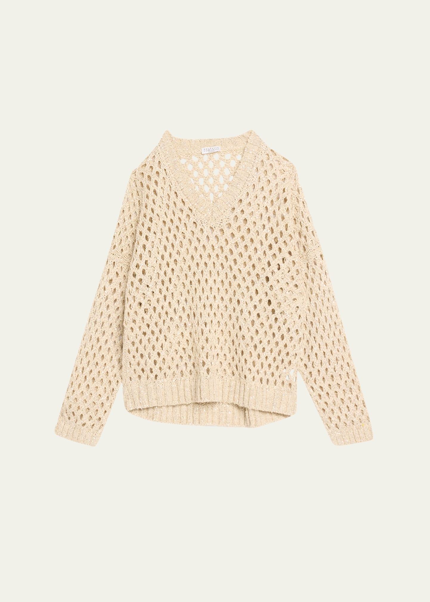 sequined open-knit silk sweater