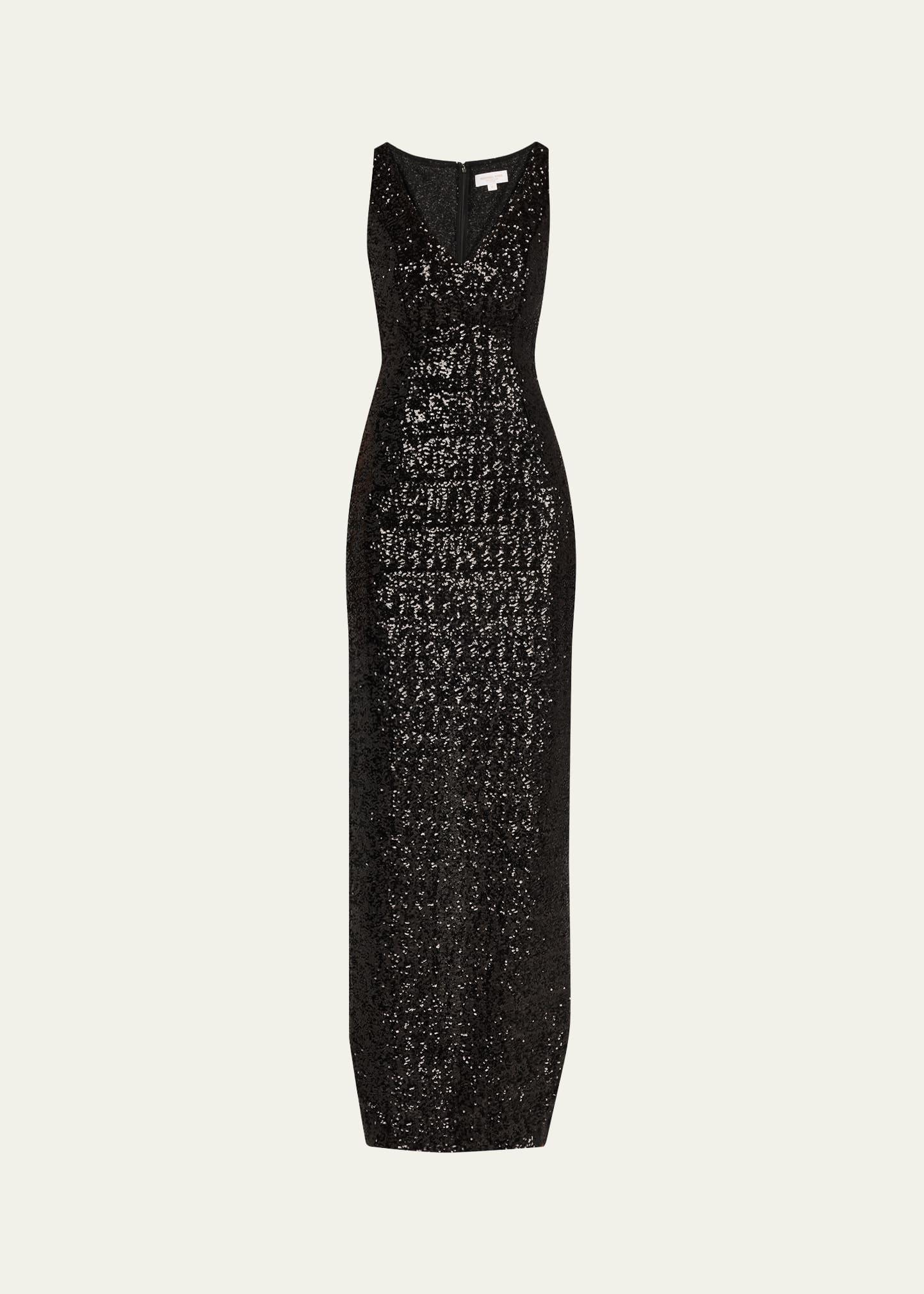 sequined portrait-neck sleeveless gown