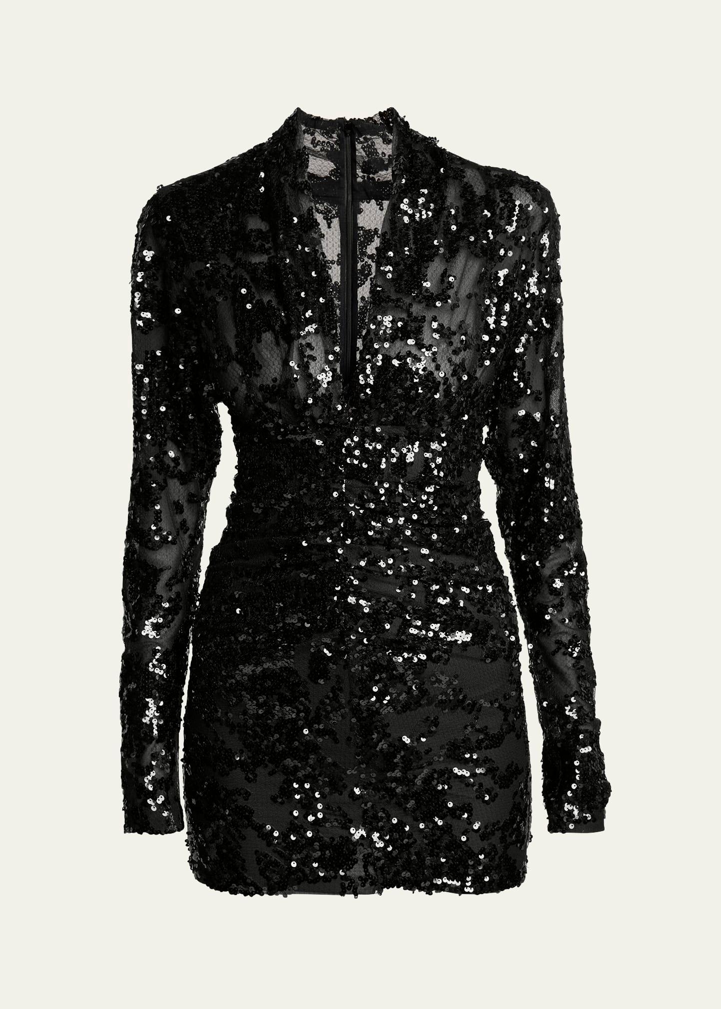 sequined ruched mini dress