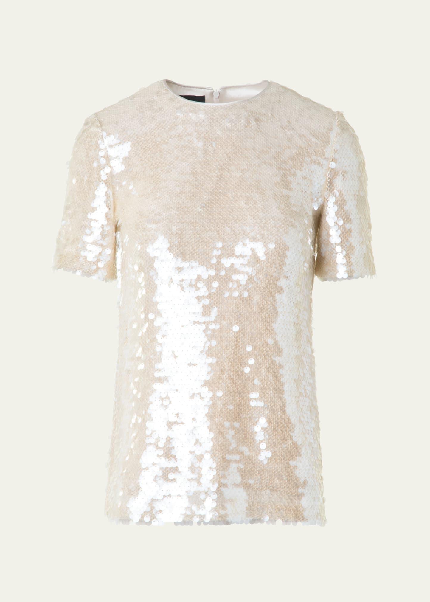 sequined sheer shoulder blouse