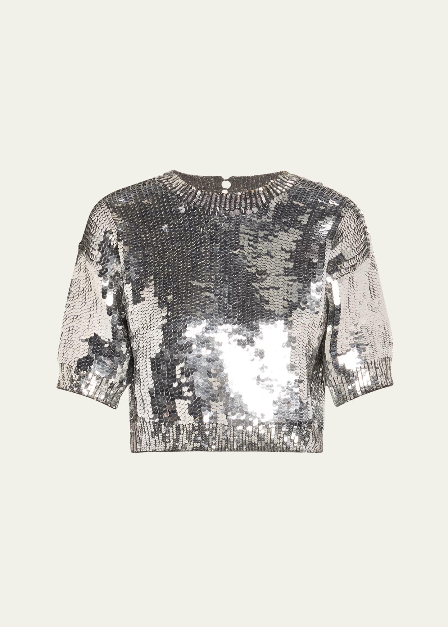 sequined shetland short sleeve wool cashmere sweater