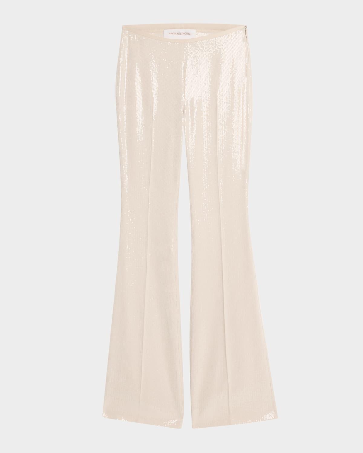 sequined side zip flared trousers